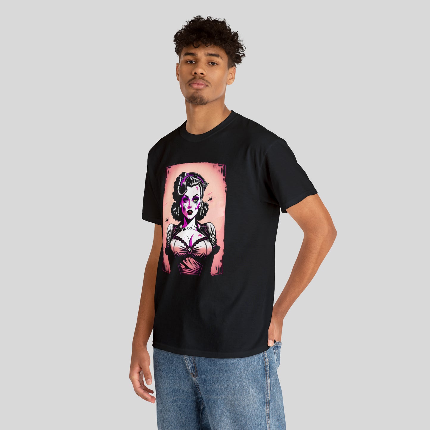 Zombie Pin-up Model, Custom Graphic Unisex Heavy Cotton Tee
