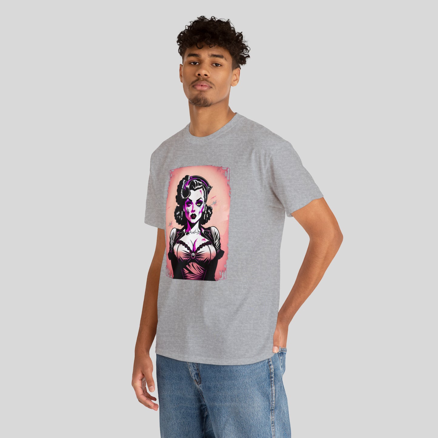 Zombie Pin-up Model, Custom Graphic Unisex Heavy Cotton Tee