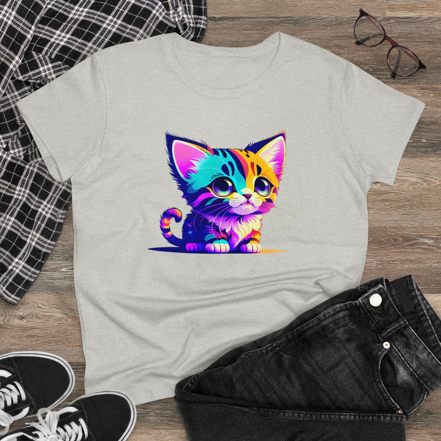 Cute Kitten Women's Midweight Cotton Graphic Tee