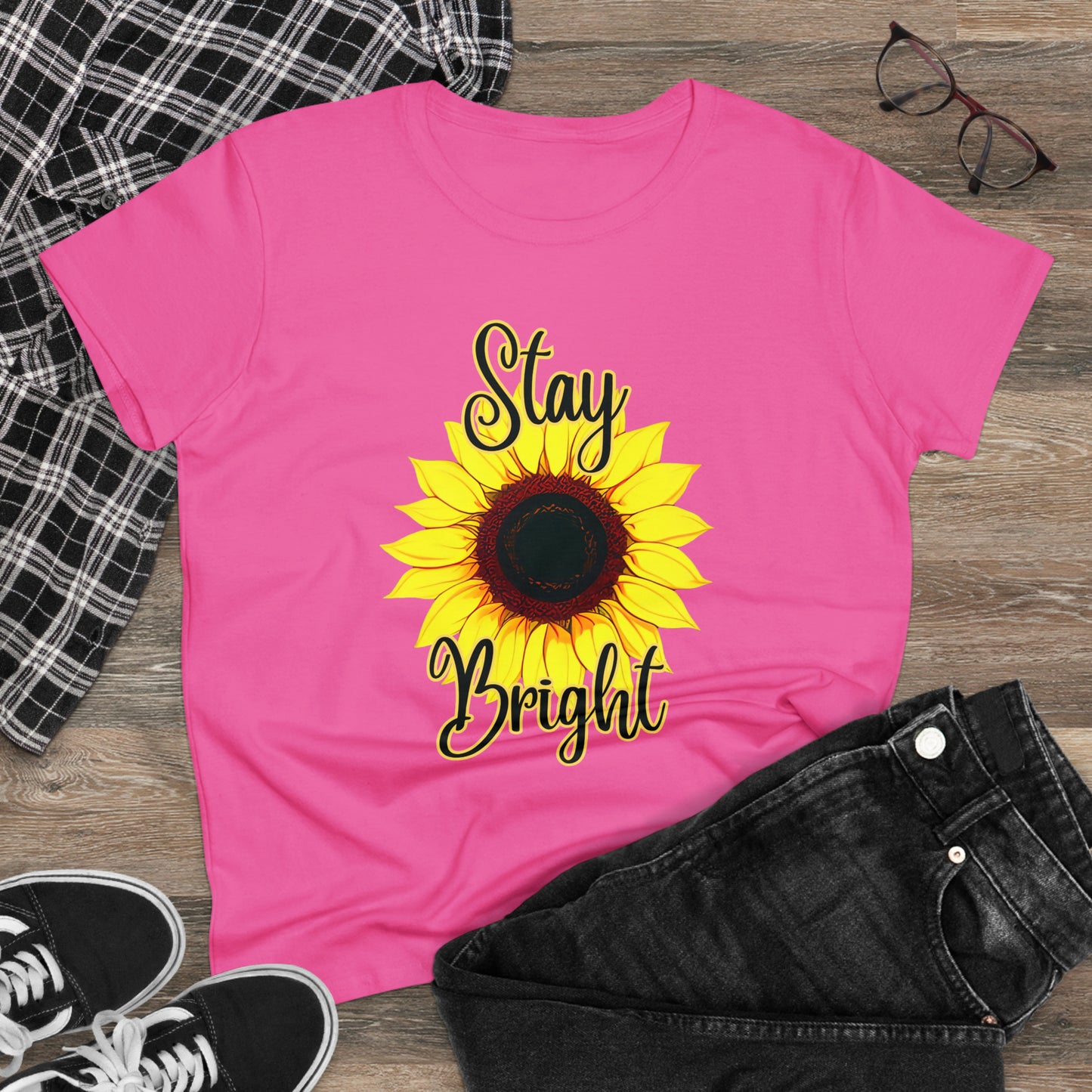 Stay Bright Sunflower, Women's Midweight Cotton Tee