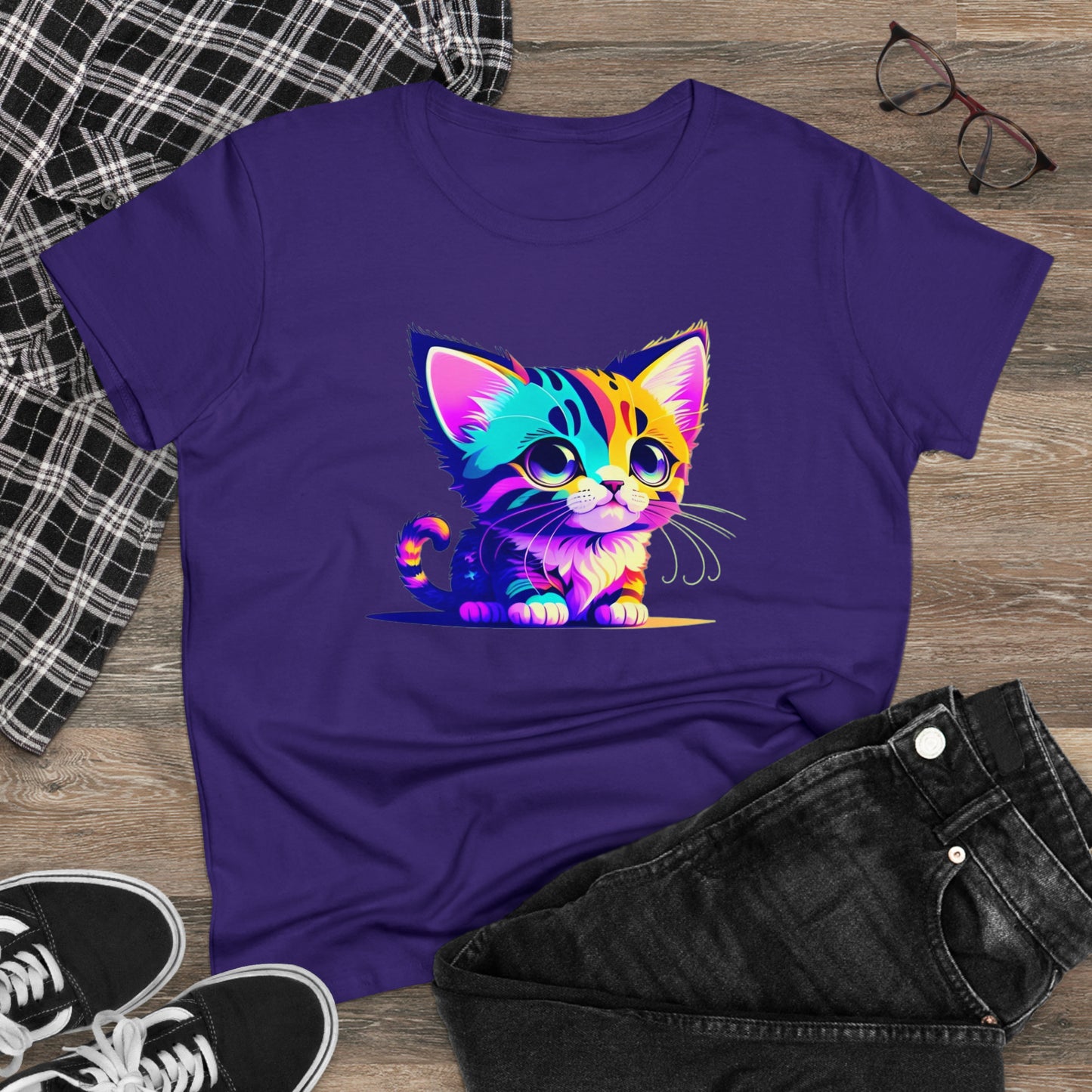 Cute Kitten Women's Midweight Cotton Graphic Tee