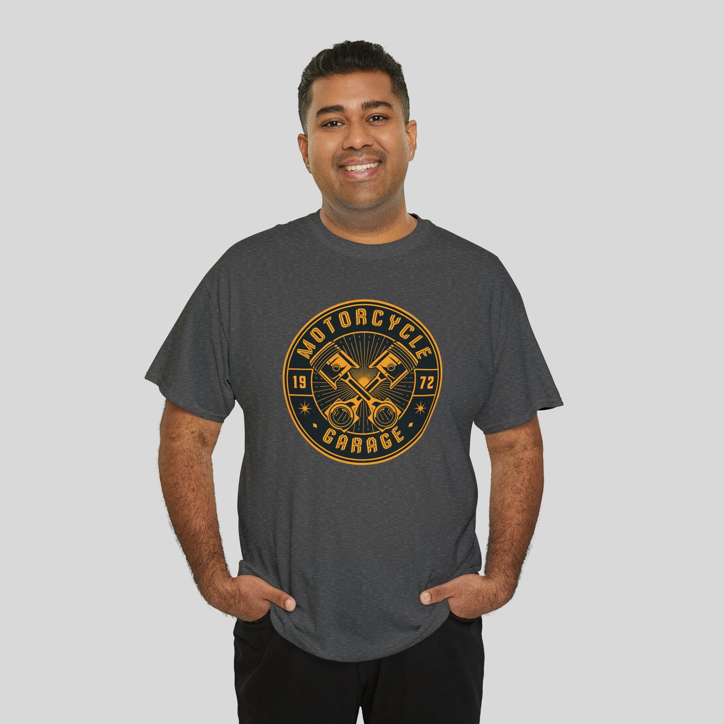 Motorcycle Garage, Unisex Heavy Cotton Graphic Tee