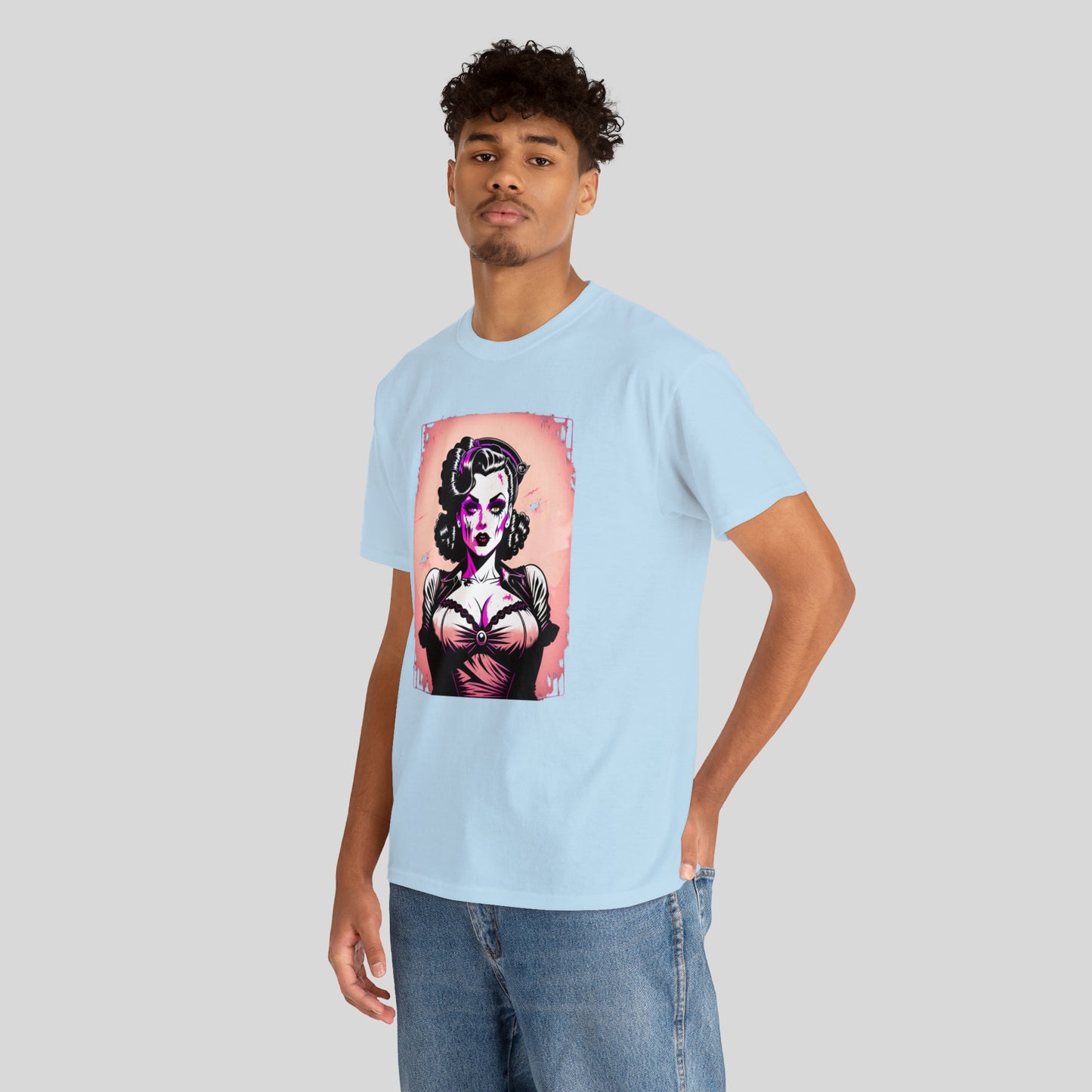 Zombie Pin-up Model, Custom Graphic Unisex Heavy Cotton Tee