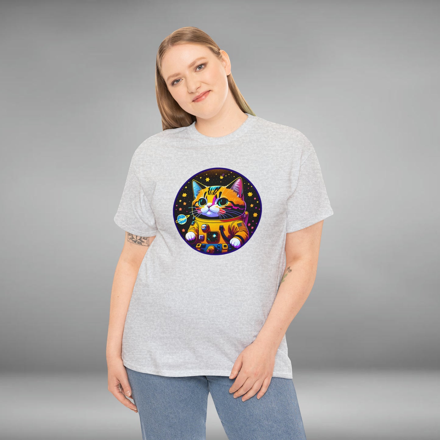Space Cat, Unisex Heavy Cotton Tee