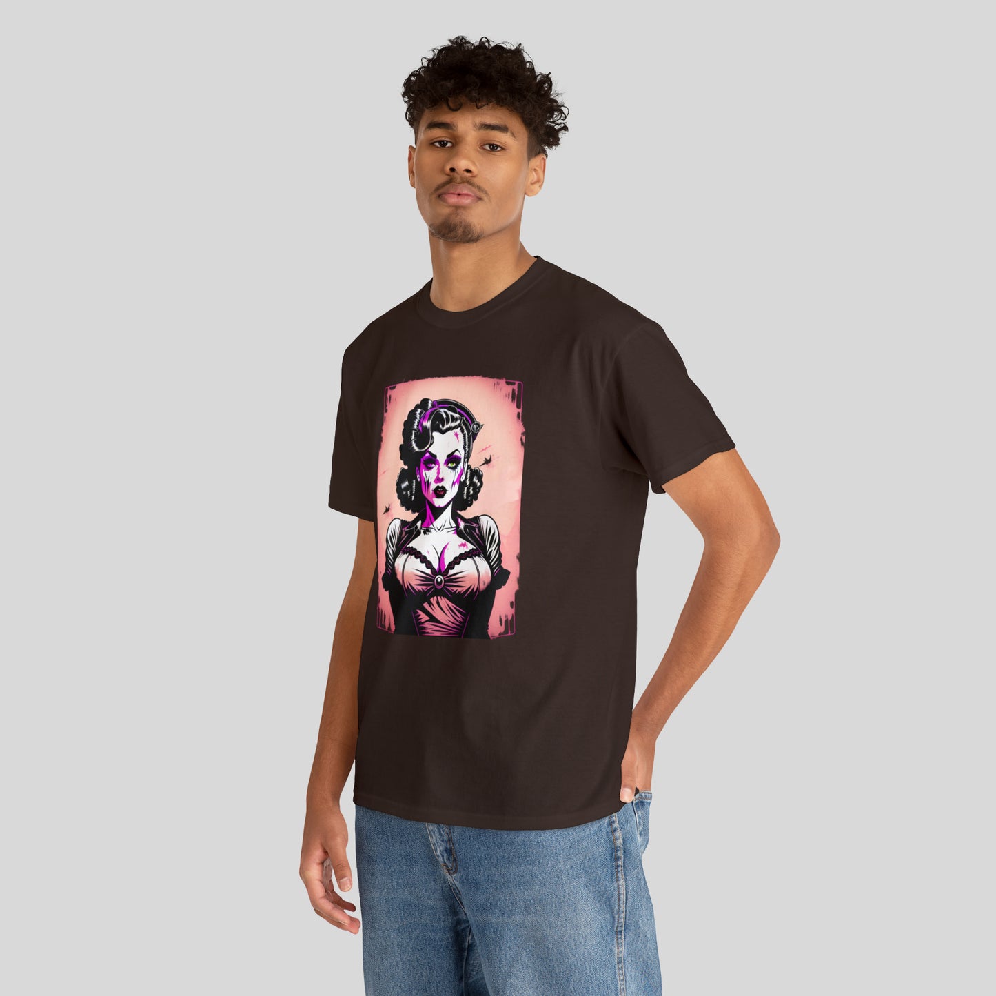 Zombie Pin-up Model, Custom Graphic Unisex Heavy Cotton Tee