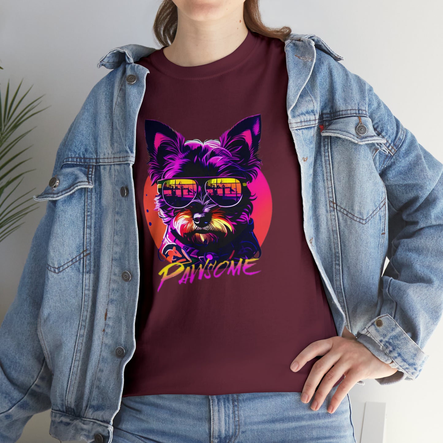 Pawsome, Yorkshire Terrier wearing sunglasses Unisex Heavy Cotton Tee