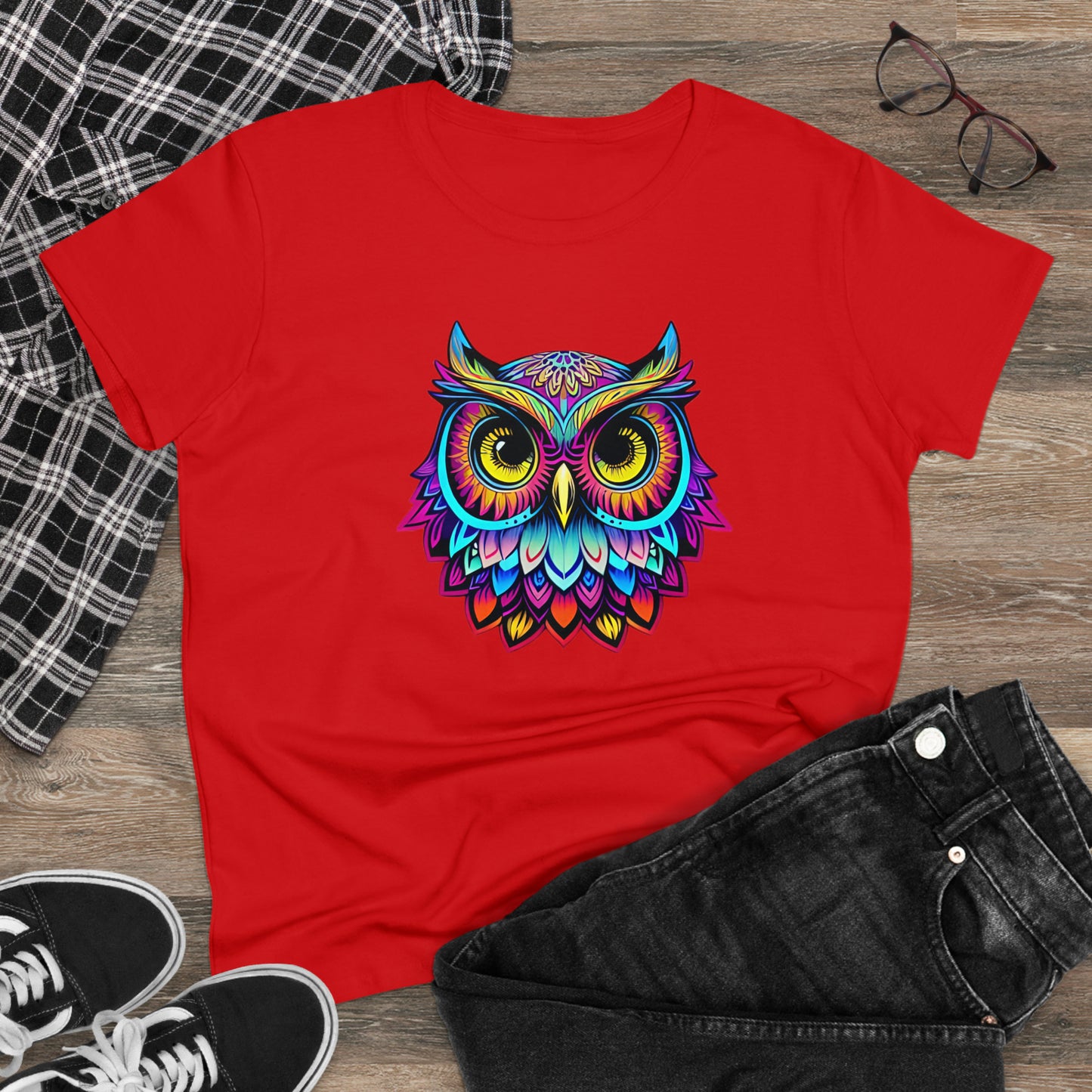 Colorful Owl, Women's Midweight Cotton Tee