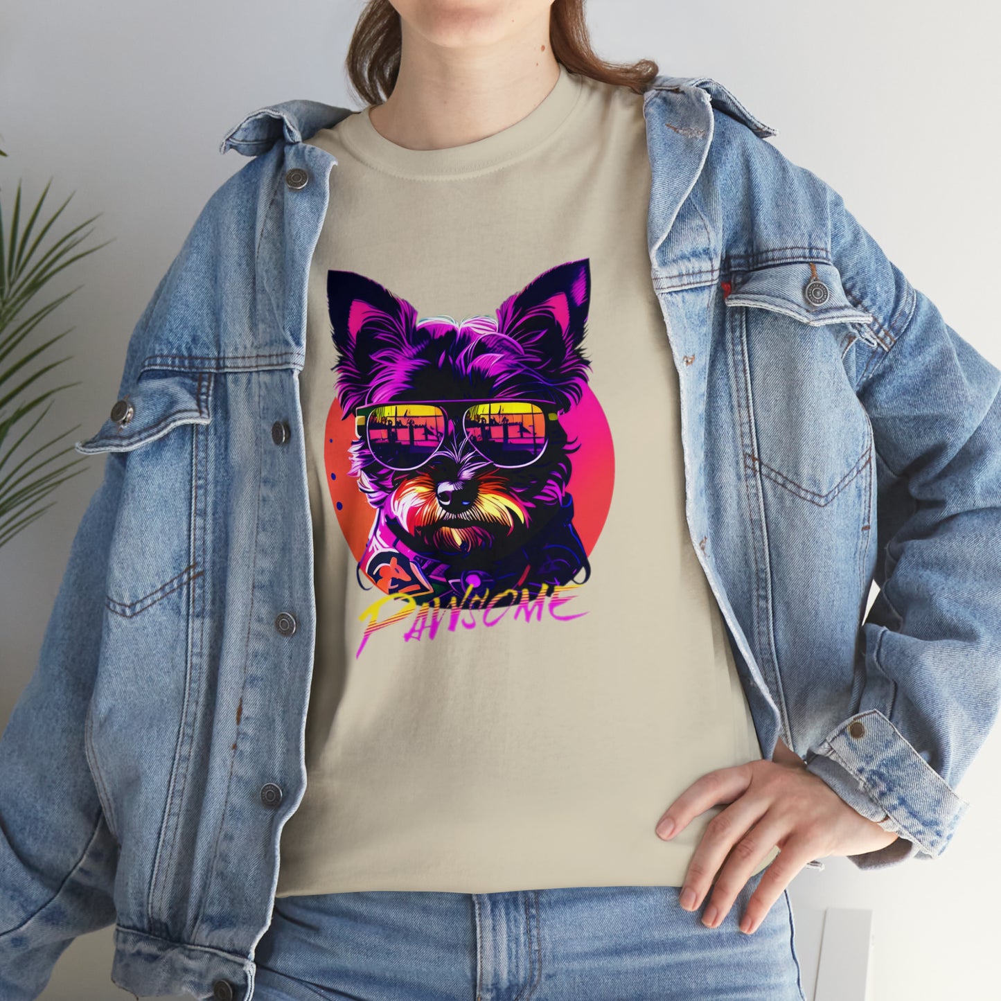 Pawsome, Yorkshire Terrier wearing sunglasses Unisex Heavy Cotton Tee