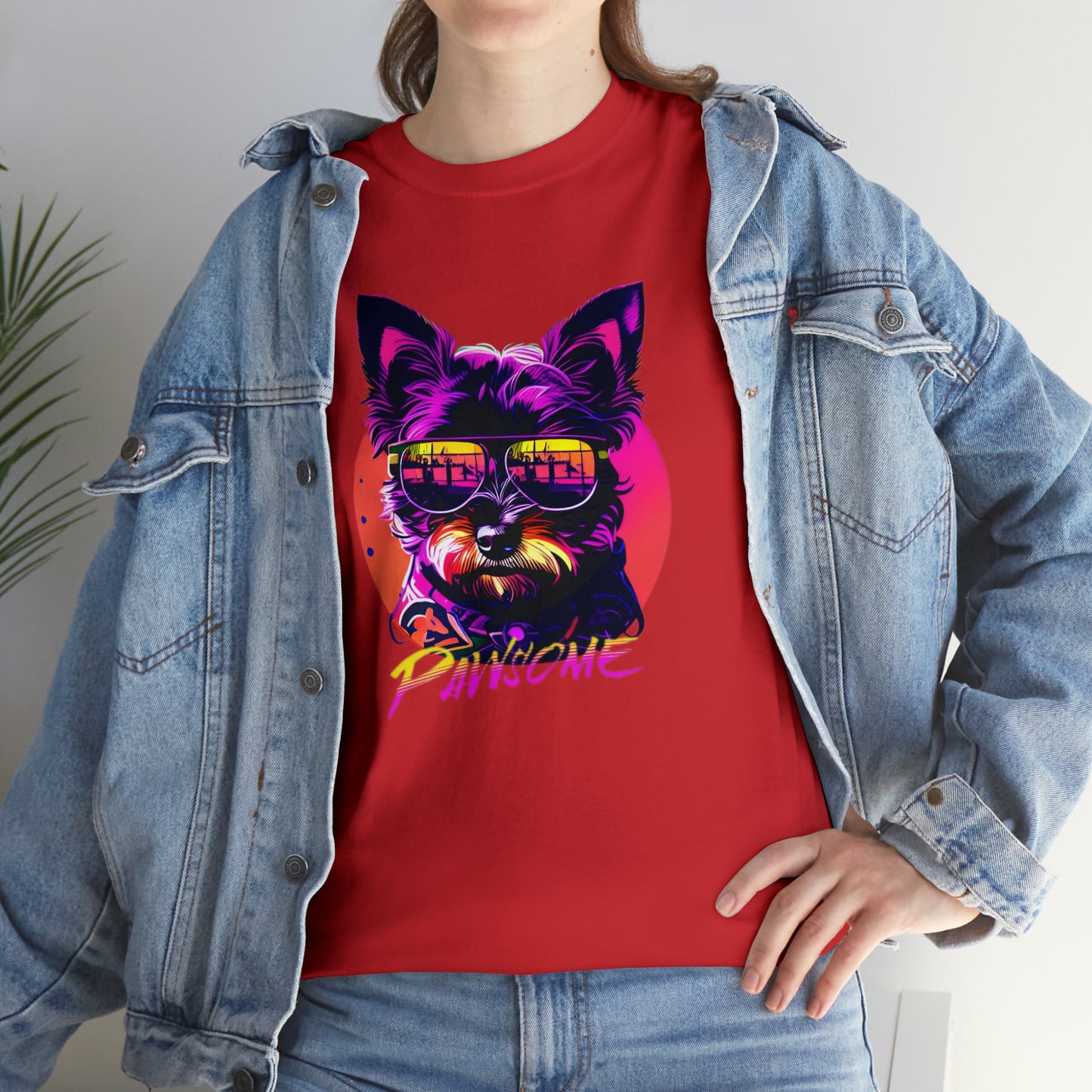 Pawsome, Yorkshire Terrier wearing sunglasses Unisex Heavy Cotton Tee