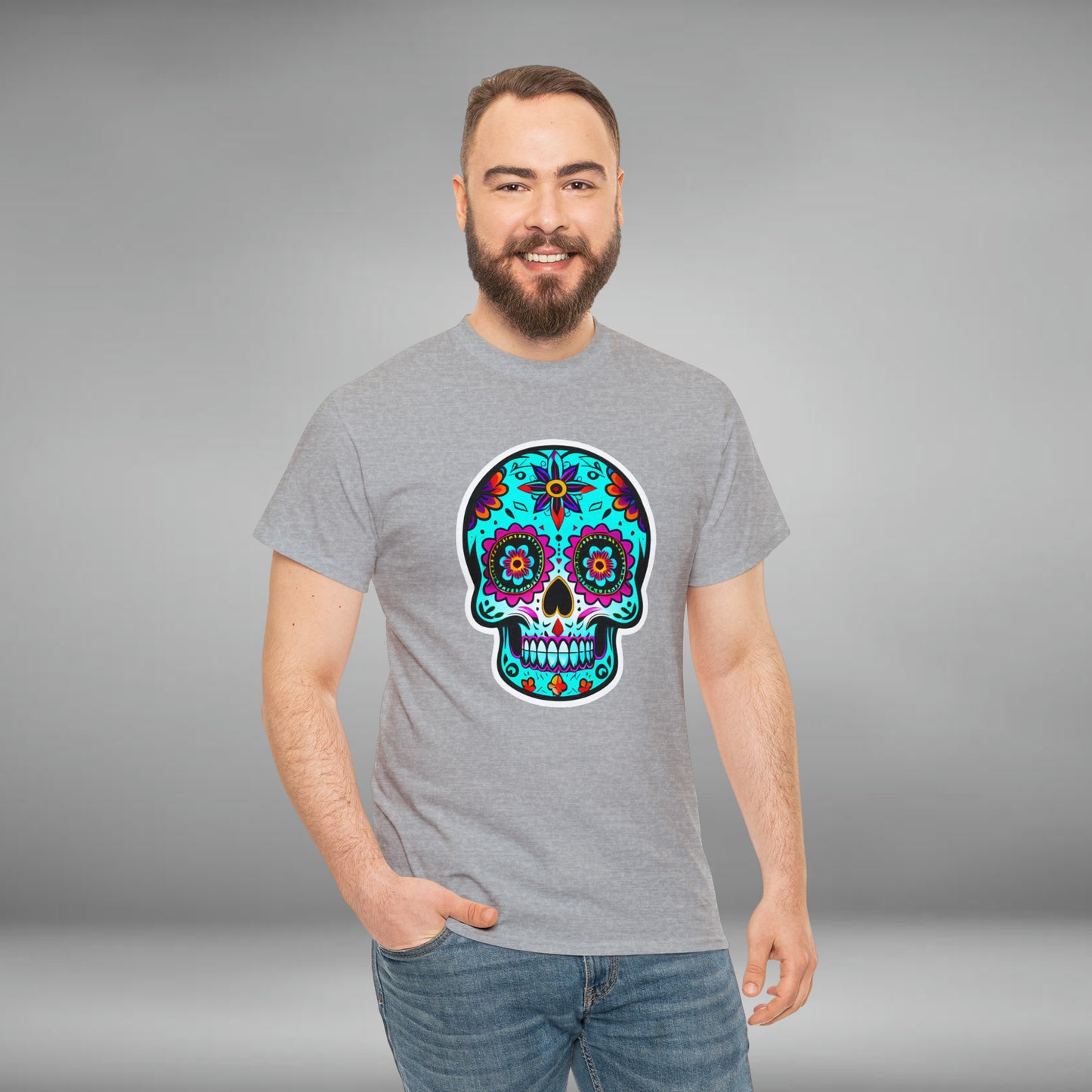 Day of The Dead Skull, Dia De Los Muertos, Unisex Heavy Cotton Tee