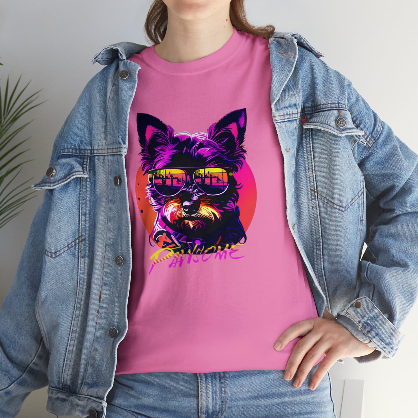 Pawsome, Yorkshire Terrier wearing sunglasses Unisex Heavy Cotton Tee
