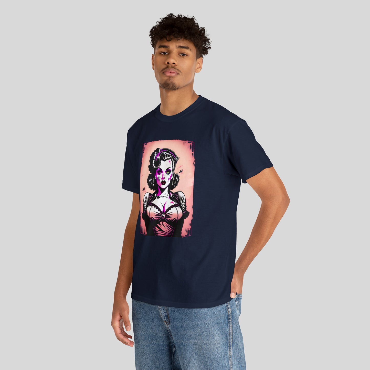 Zombie Pin-up Model, Custom Graphic Unisex Heavy Cotton Tee