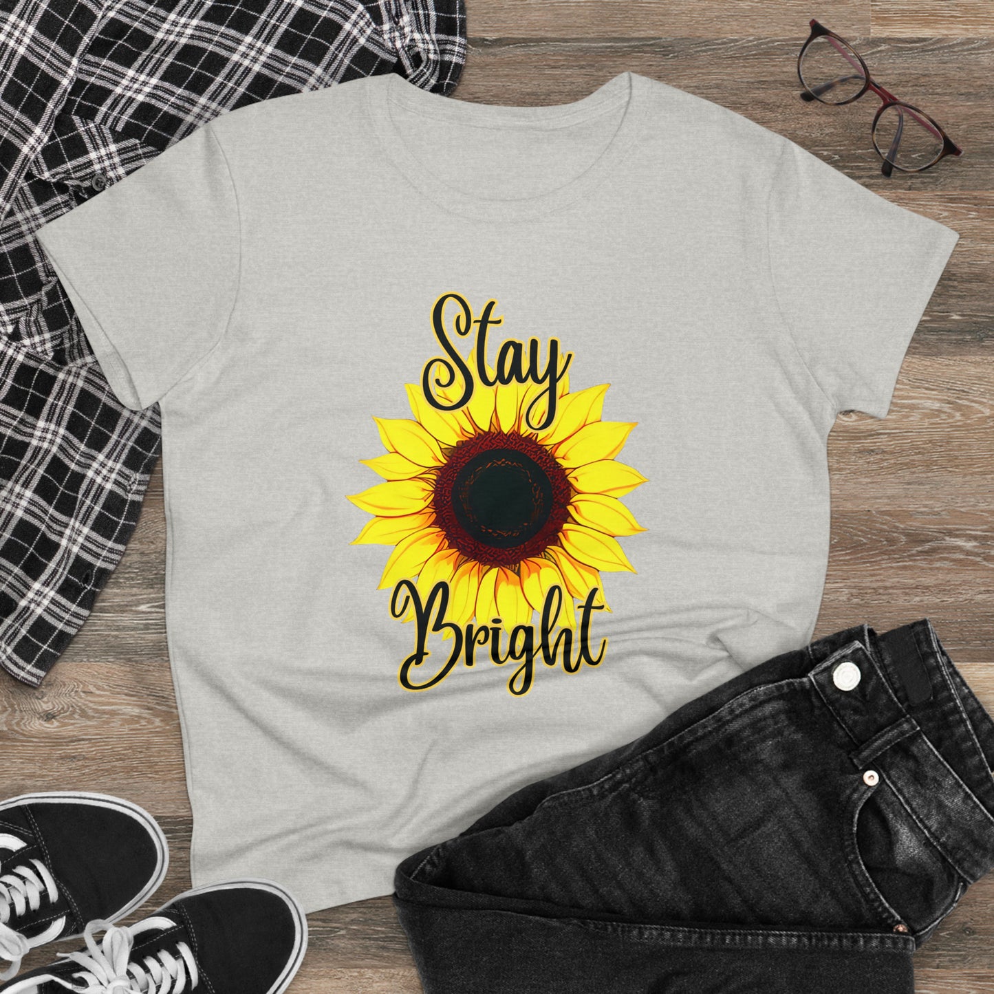 Stay Bright Sunflower, Women's Midweight Cotton Tee