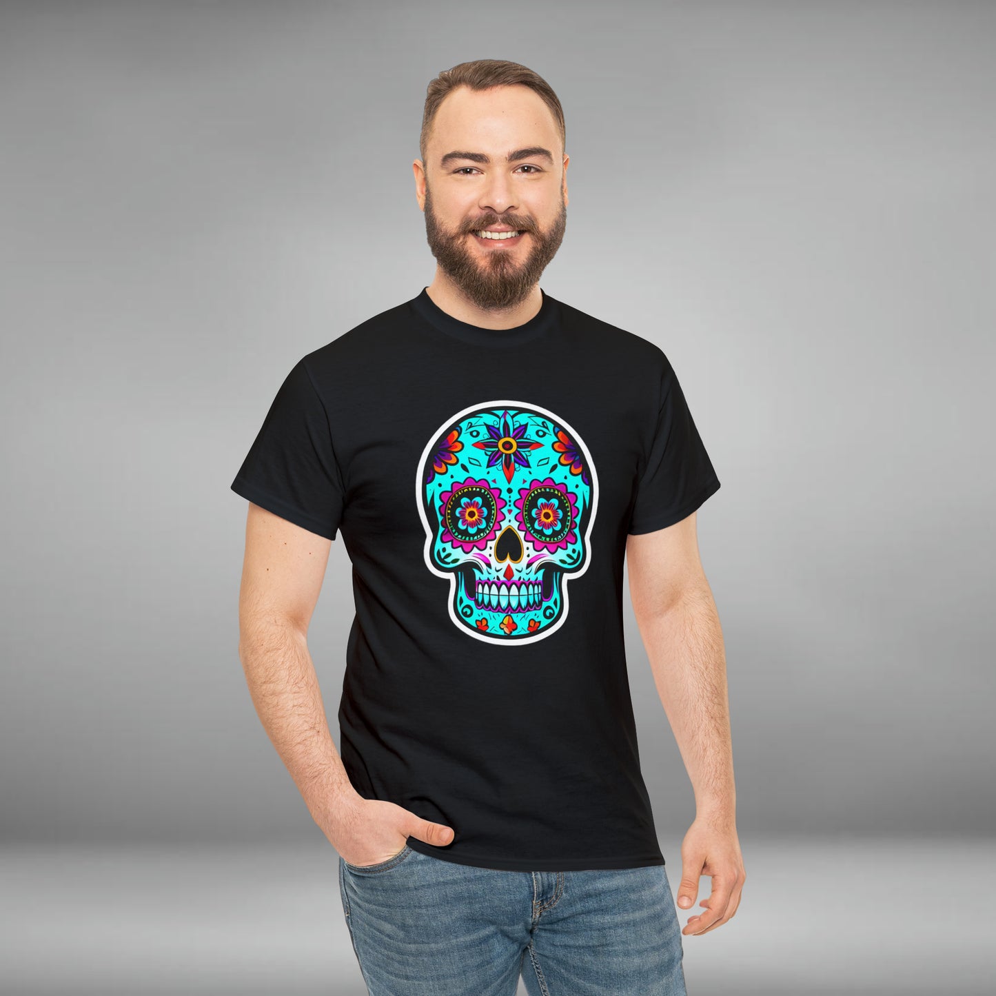 Day of The Dead Skull, Dia De Los Muertos, Unisex Heavy Cotton Tee