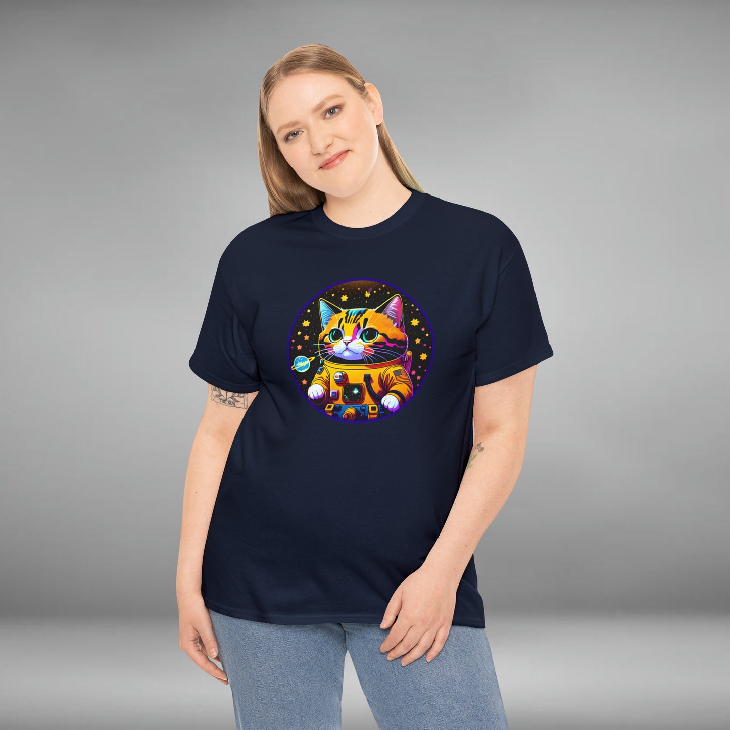 Space Cat, Unisex Heavy Cotton Tee