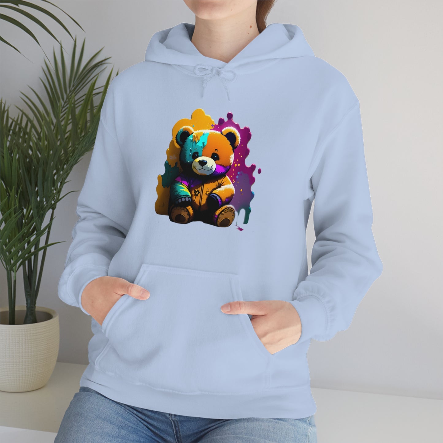 Paint Splatterd Teddy Bear, Unisex Heavy Blend™ Hooded Sweatshirt