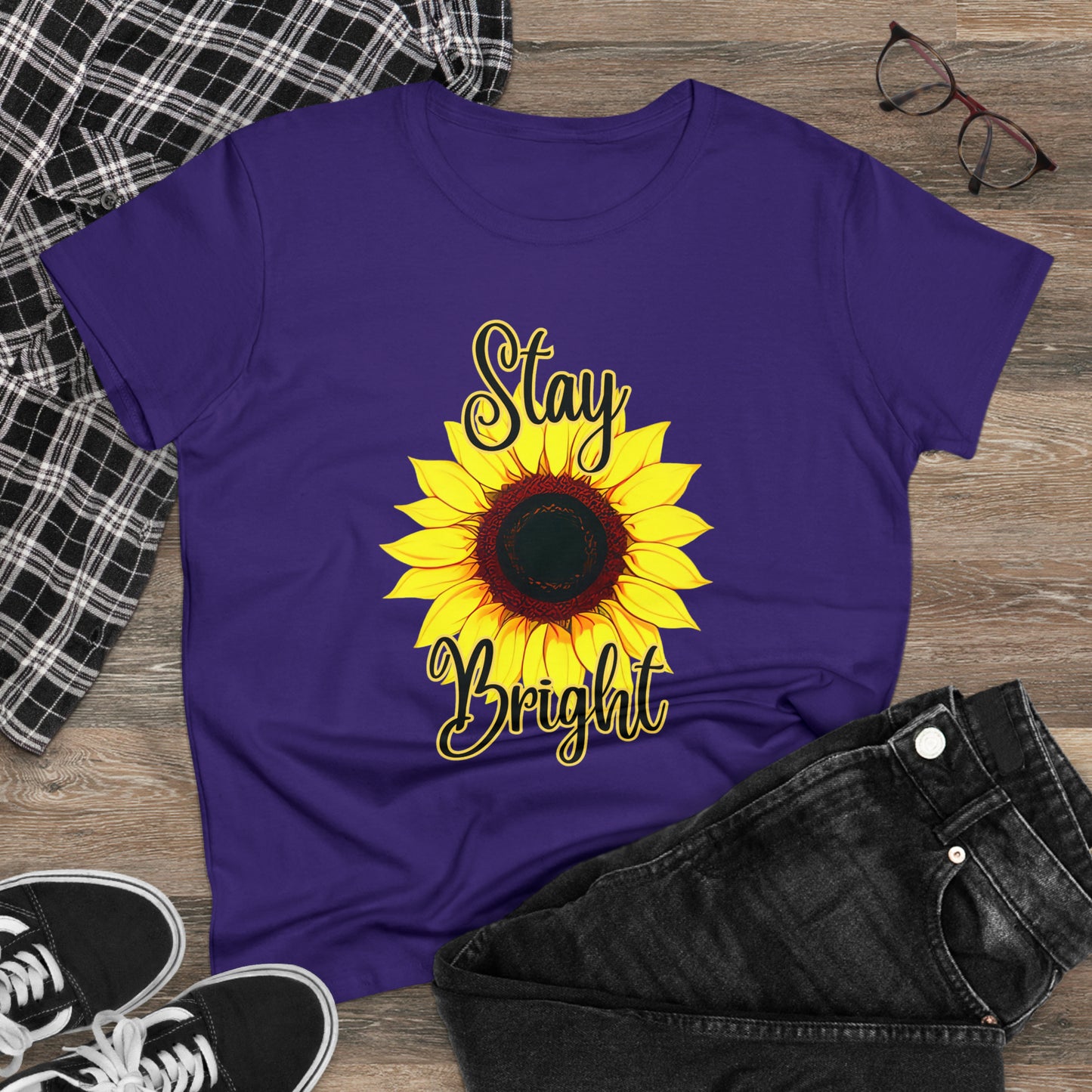 Stay Bright Sunflower, Women's Midweight Cotton Tee