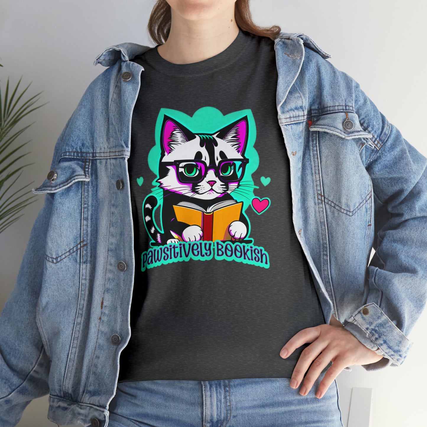 Pawsitively Bookish, Kitten read a book Unisex Heavy Cotton Tee