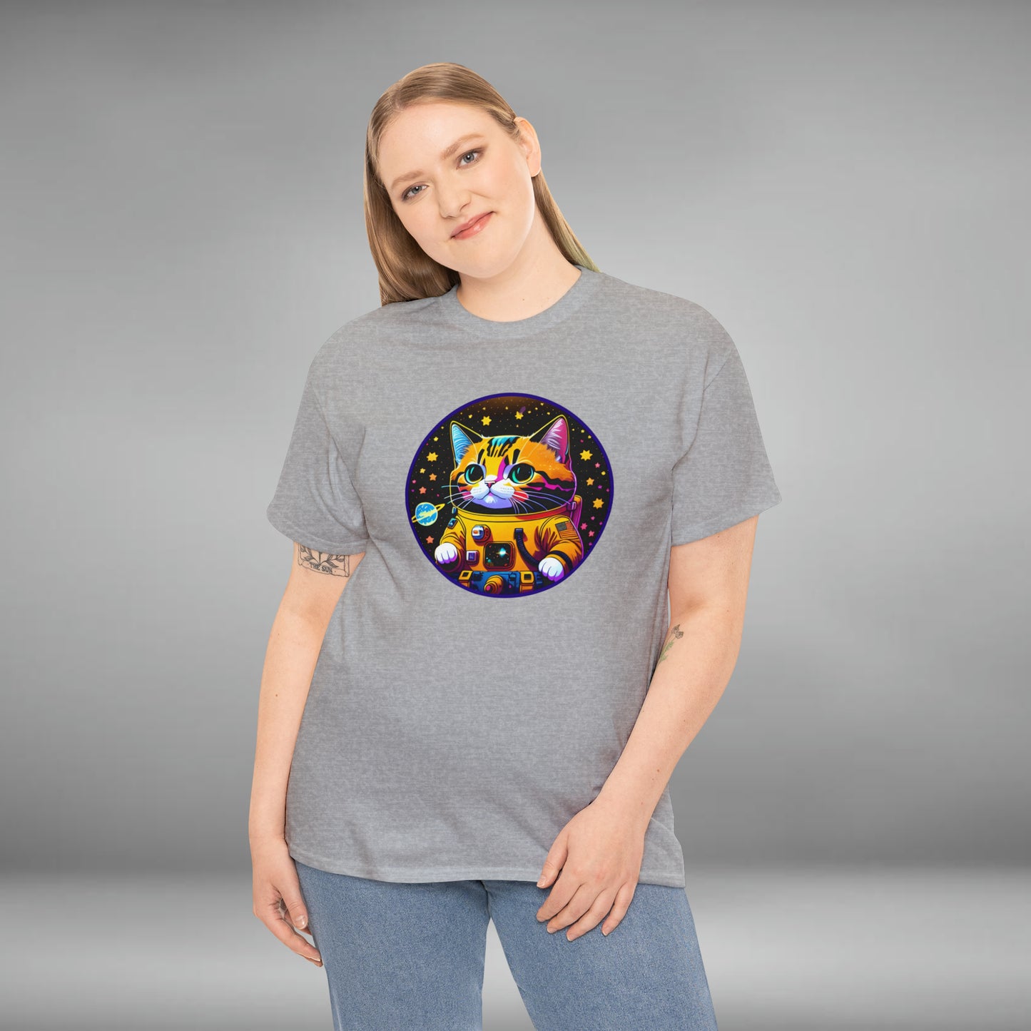 Space Cat, Unisex Heavy Cotton Tee