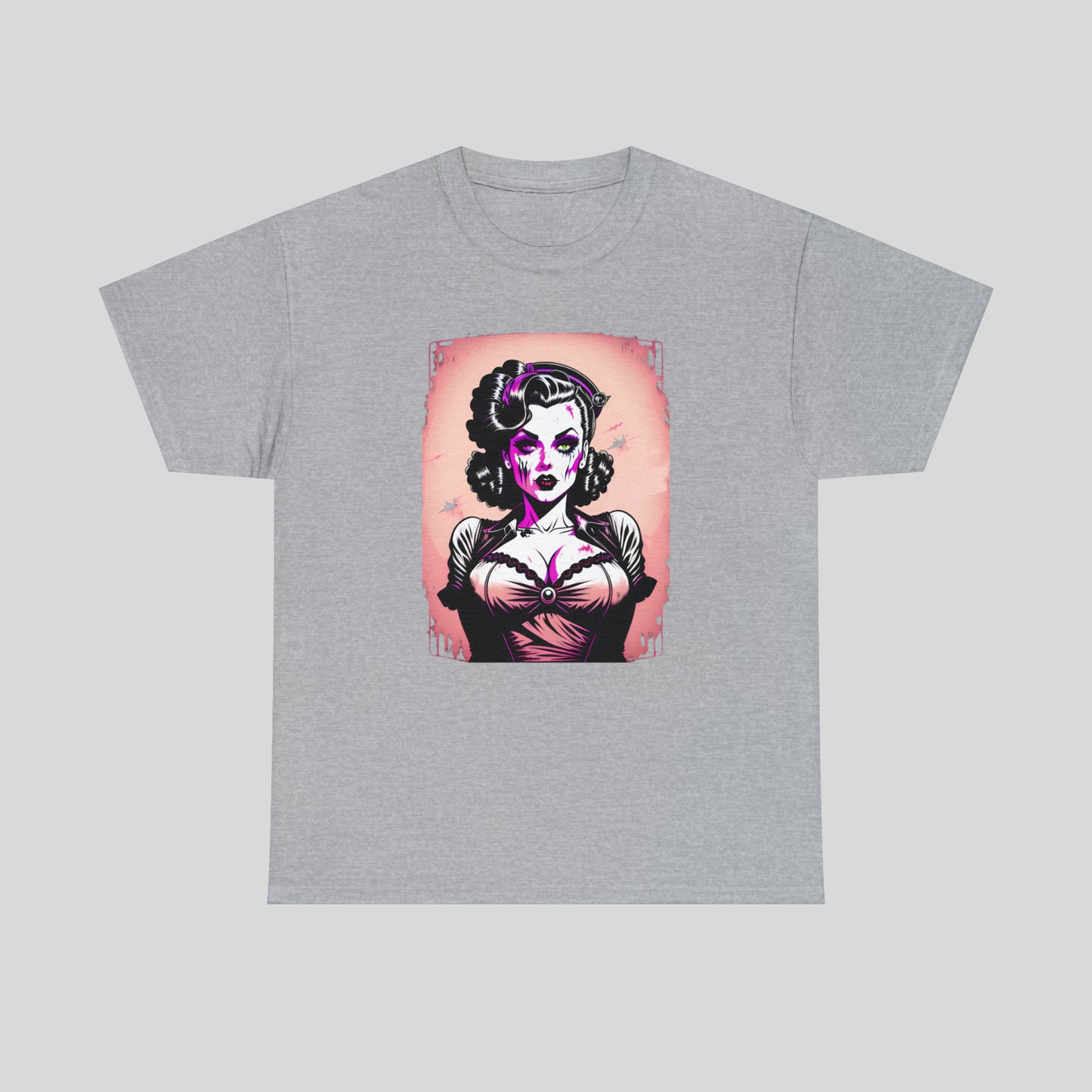Zombie Pin-up Model, Custom Graphic Unisex Heavy Cotton Tee
