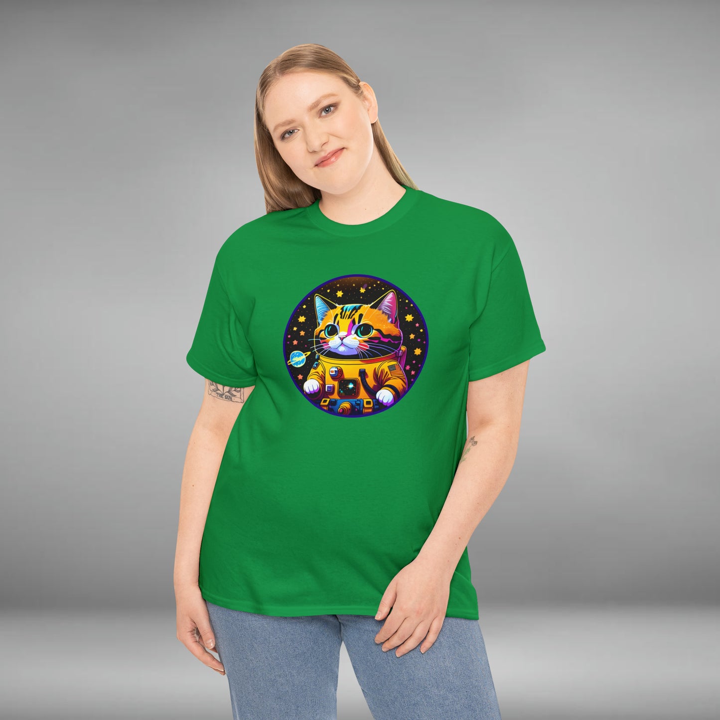 Space Cat, Unisex Heavy Cotton Tee