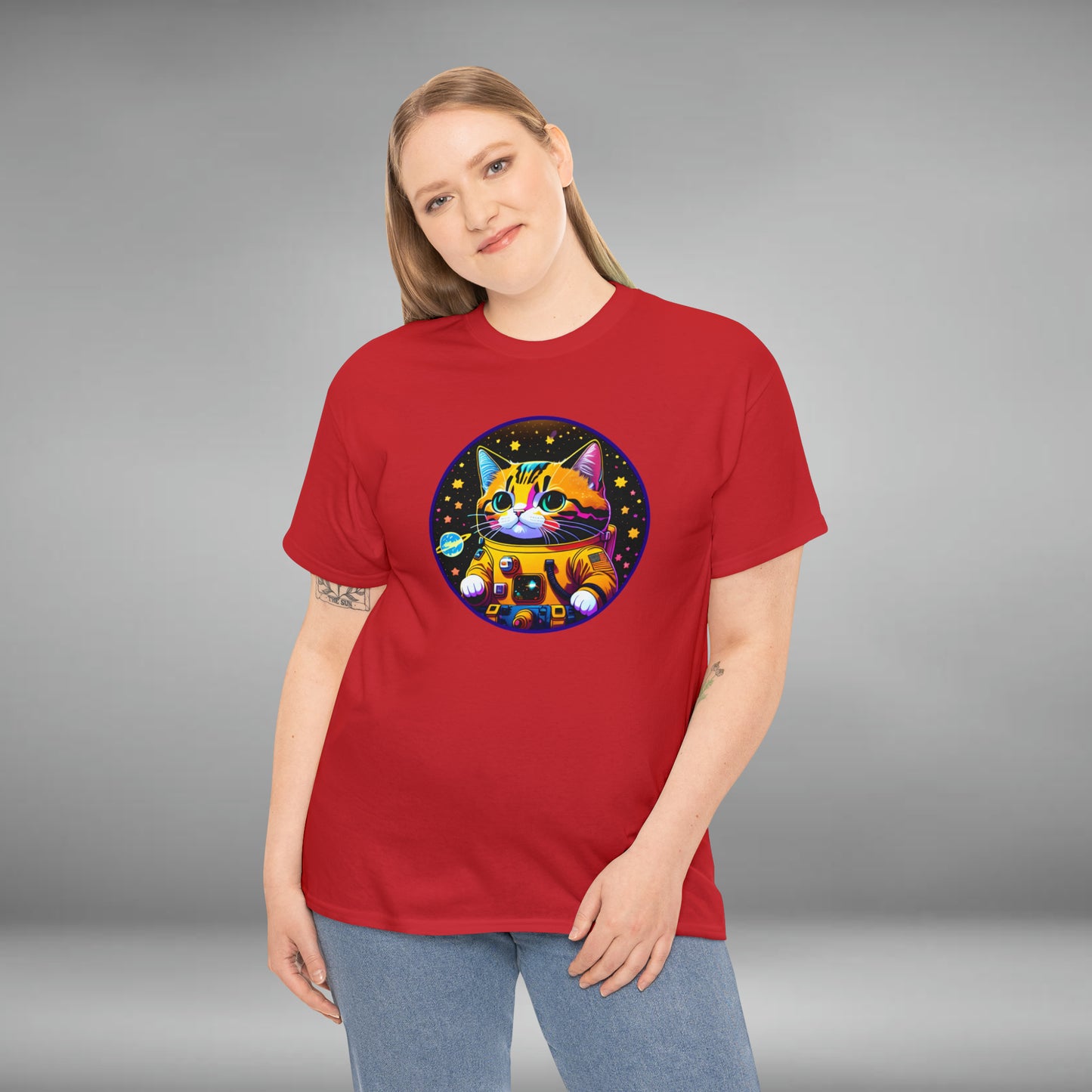 Space Cat, Unisex Heavy Cotton Tee