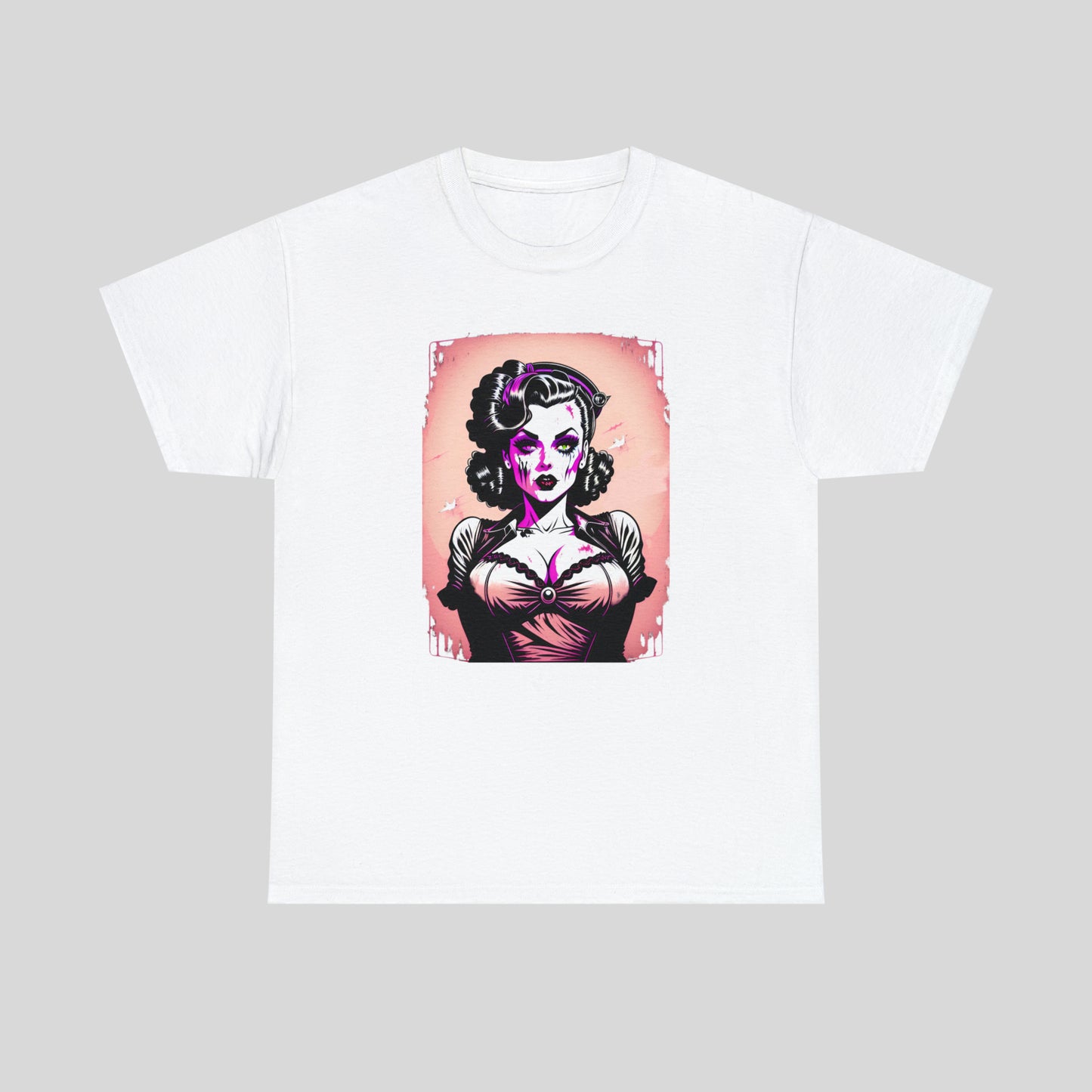 Zombie Pin-up Model, Custom Graphic Unisex Heavy Cotton Tee