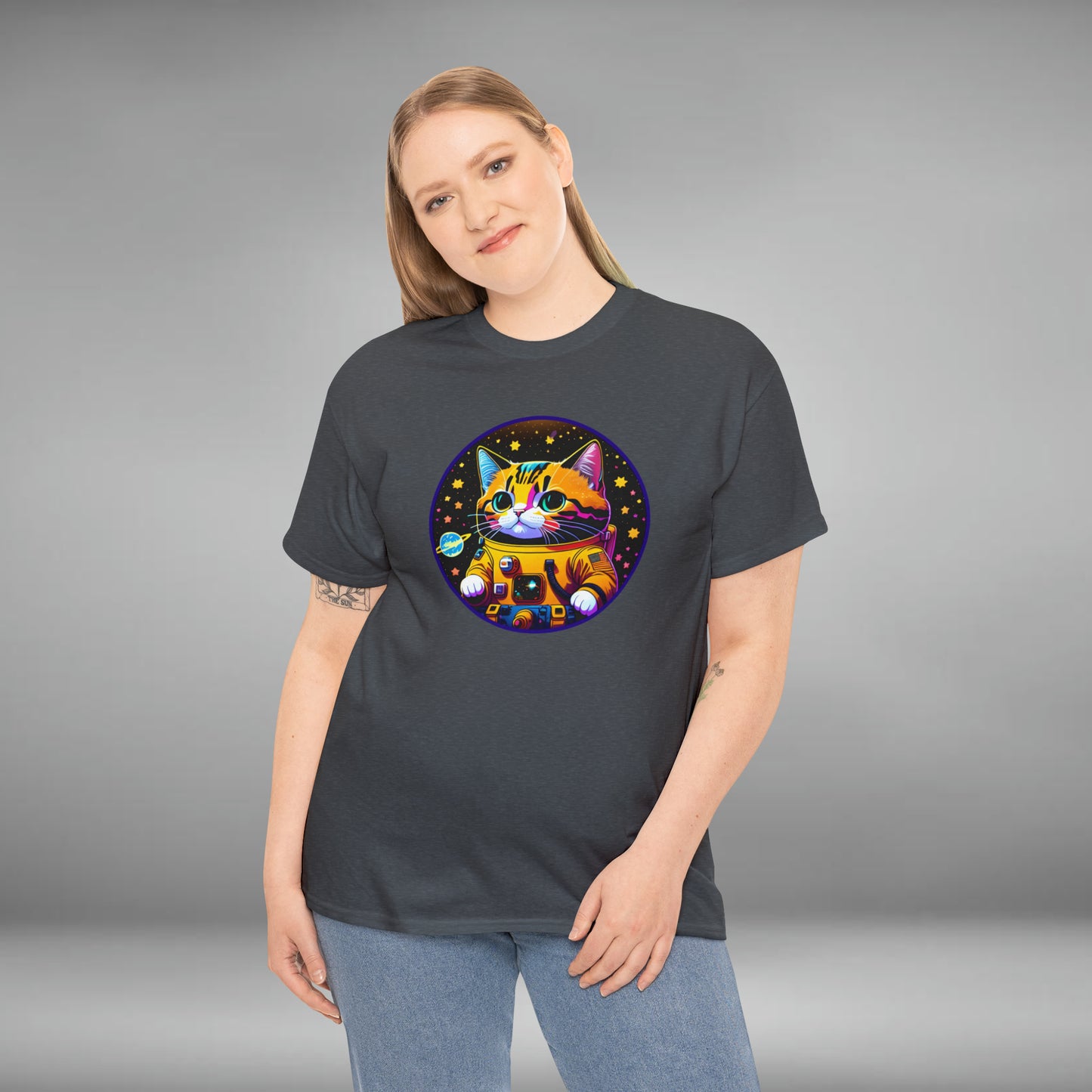 Space Cat, Unisex Heavy Cotton Tee