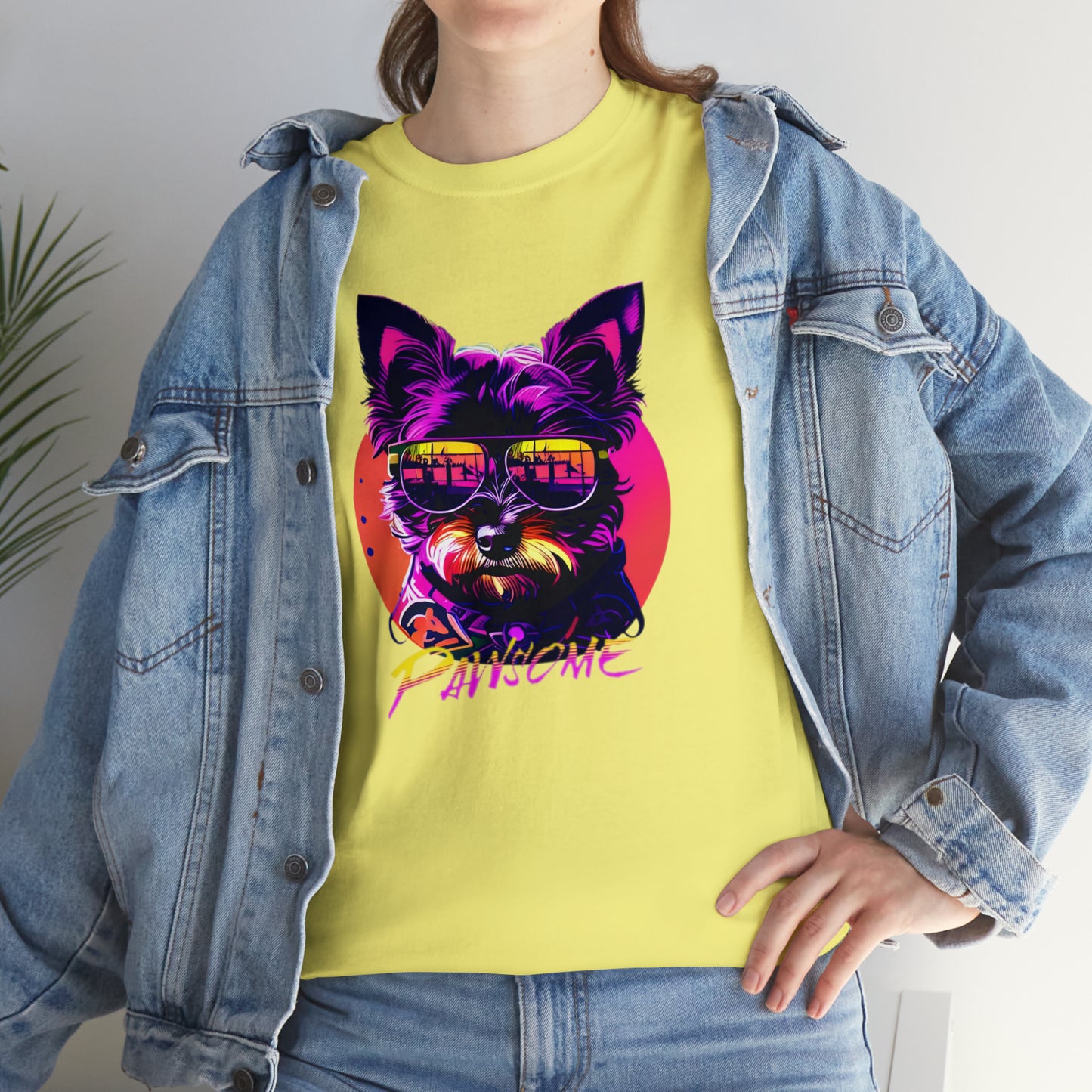 Pawsome, Yorkshire Terrier wearing sunglasses Unisex Heavy Cotton Tee