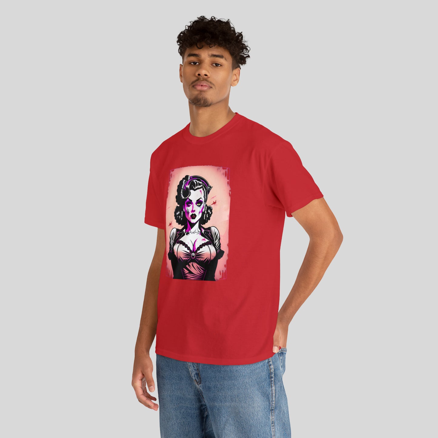 Zombie Pin-up Model, Custom Graphic Unisex Heavy Cotton Tee