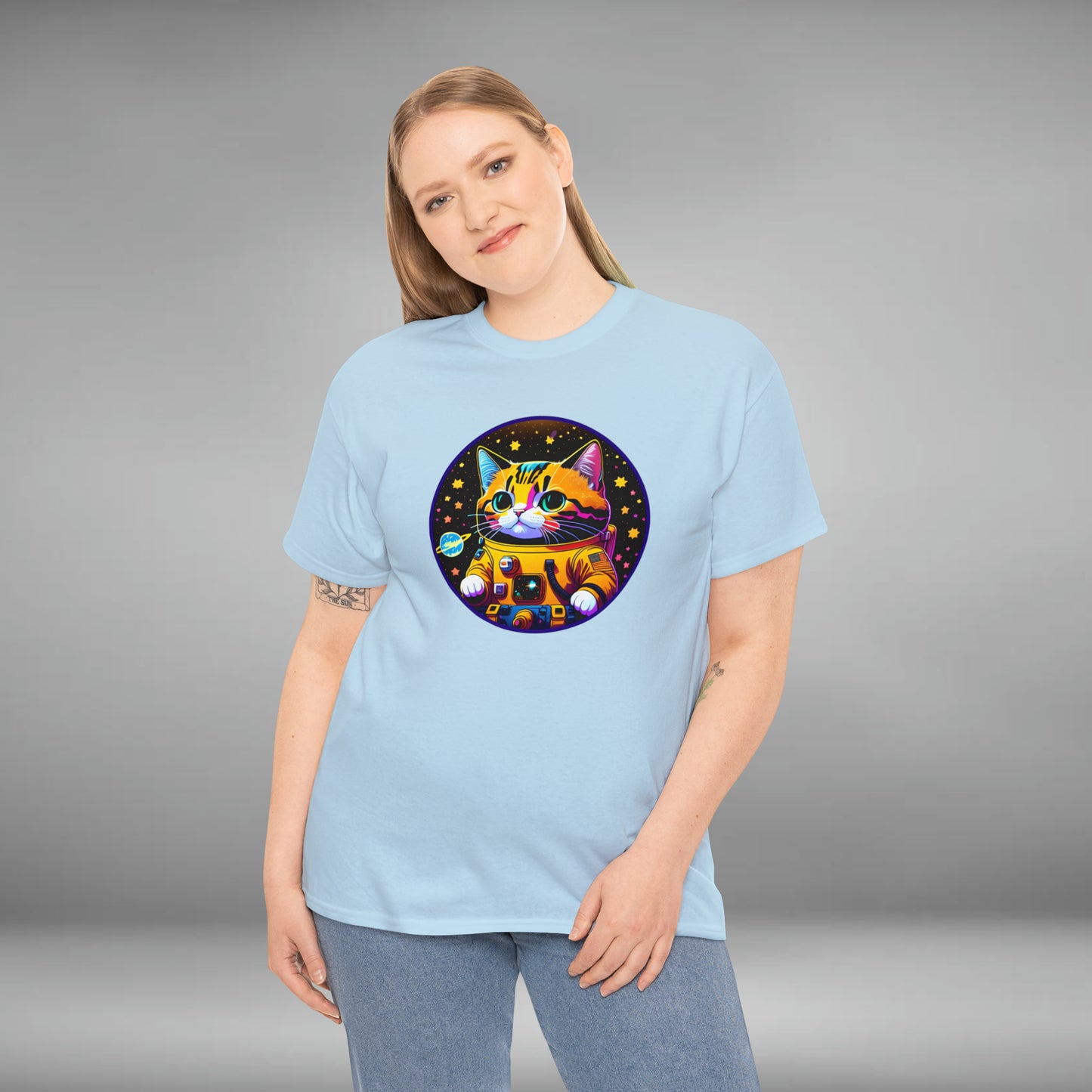 Space Cat, Unisex Heavy Cotton Tee