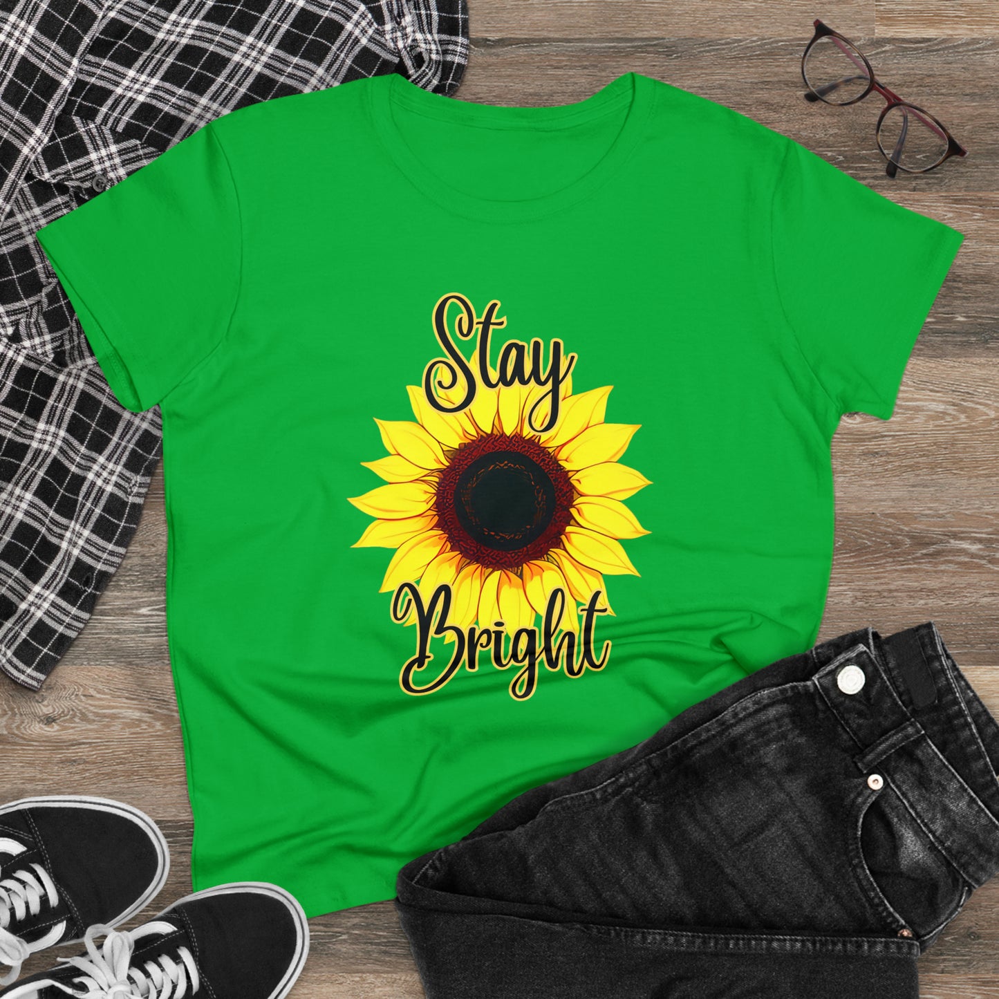 Stay Bright Sunflower, Women's Midweight Cotton Tee