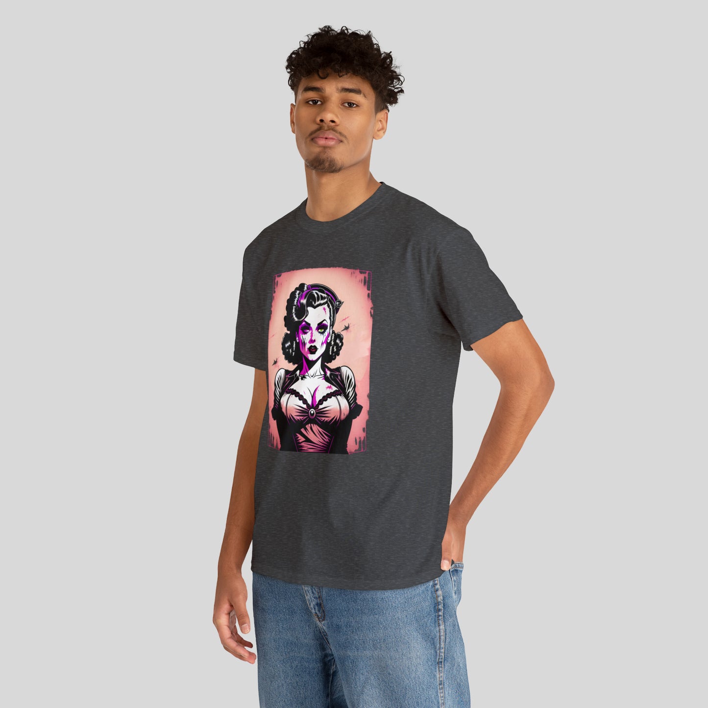 Zombie Pin-up Model, Custom Graphic Unisex Heavy Cotton Tee