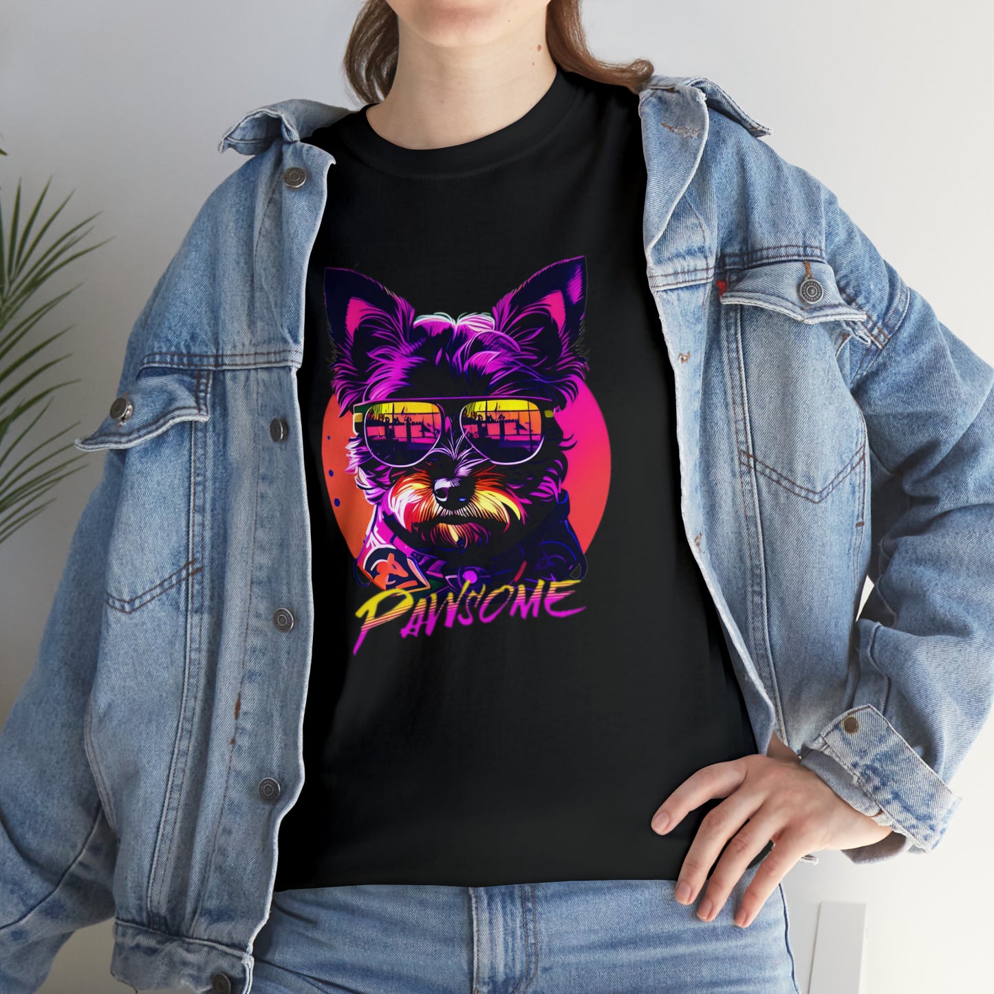 Pawsome, Yorkshire Terrier wearing sunglasses Unisex Heavy Cotton Tee