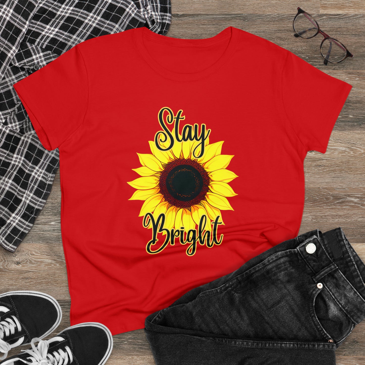 Stay Bright Sunflower, Women's Midweight Cotton Tee