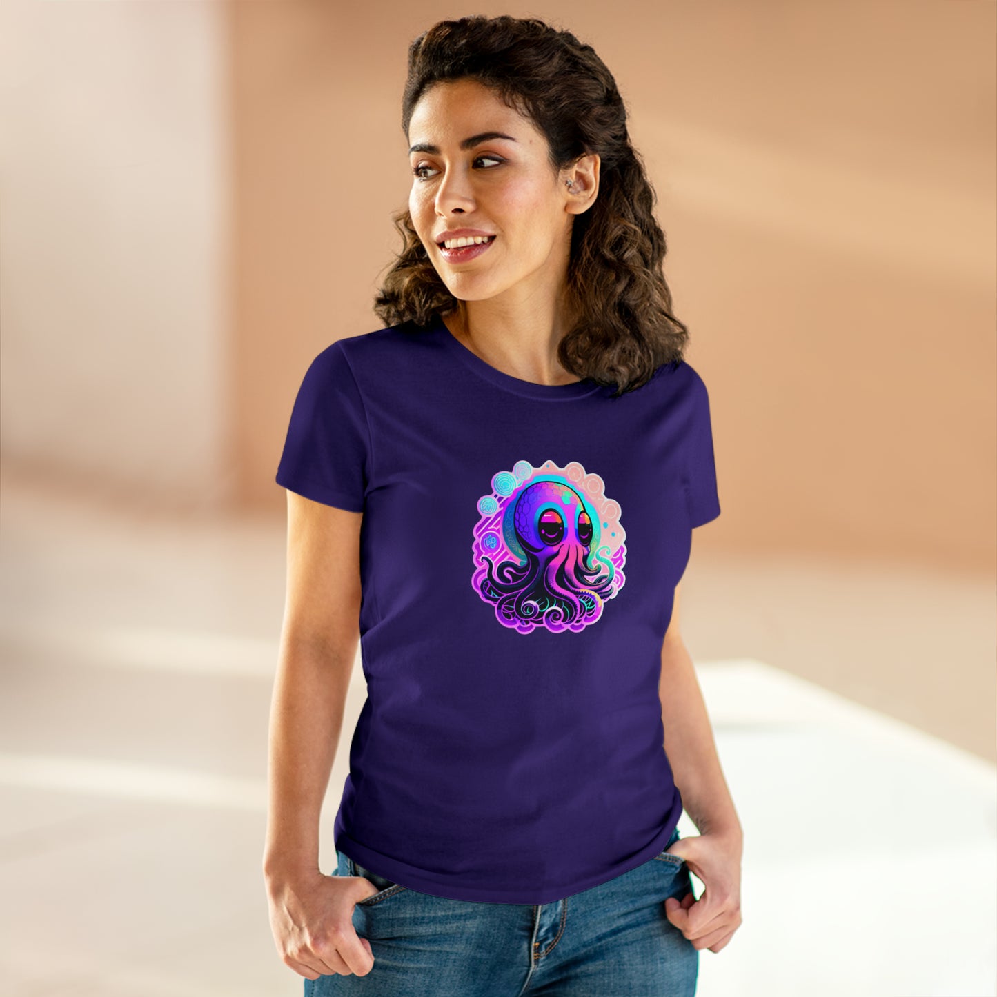 Colorful Octopus Women's Midweight Cotton Tee