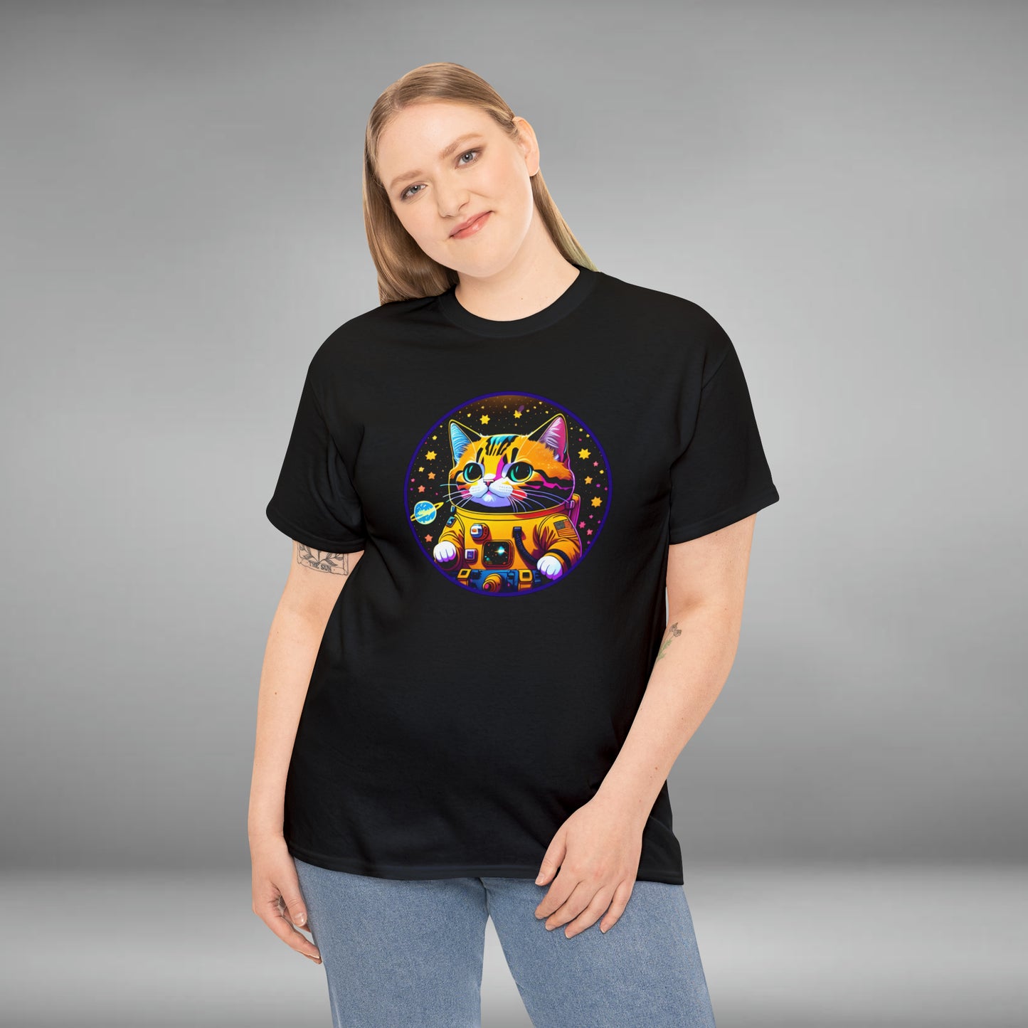 Space Cat, Unisex Heavy Cotton Tee