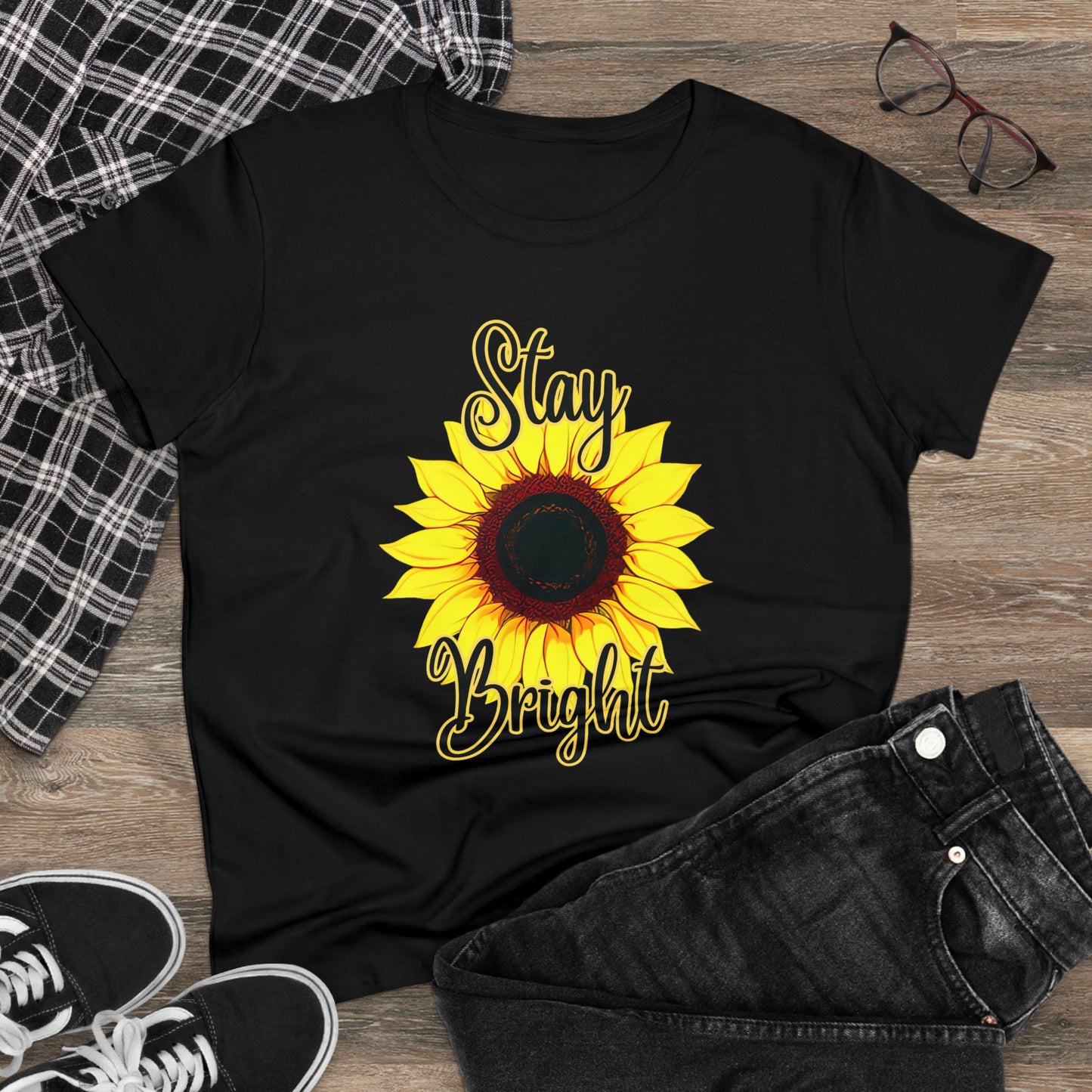 Stay Bright Sunflower, Women's Midweight Cotton Tee