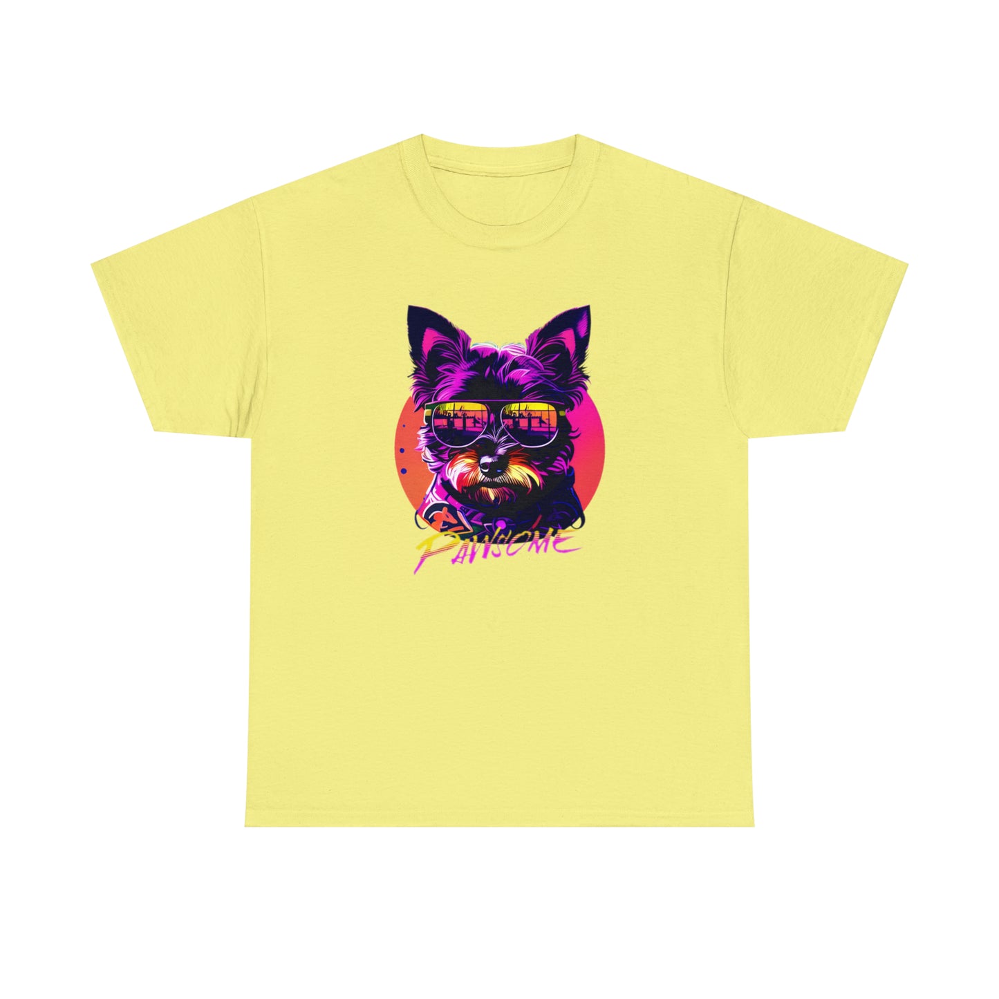 Pawsome, Yorkshire Terrier wearing sunglasses Unisex Heavy Cotton Tee