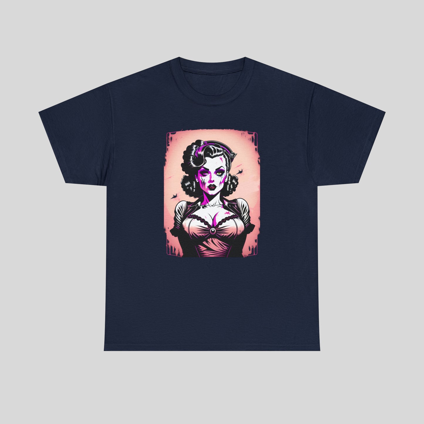 Zombie Pin-up Model, Custom Graphic Unisex Heavy Cotton Tee