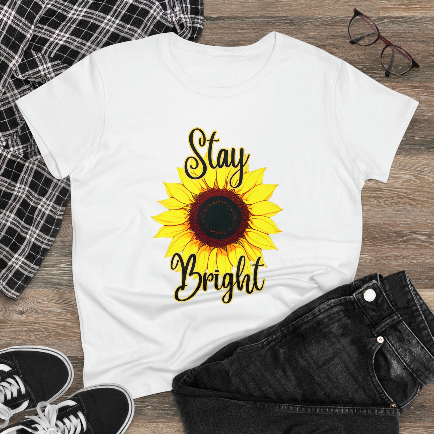 Stay Bright Sunflower, Women's Midweight Cotton Tee