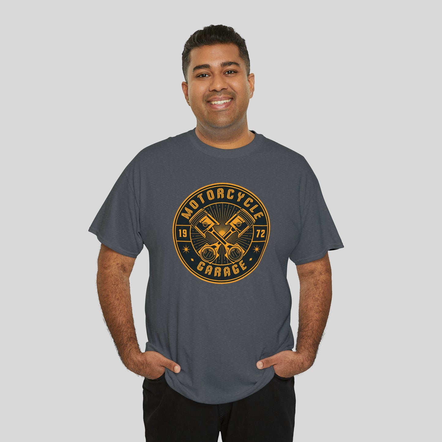 Motorcycle Garage, Unisex Heavy Cotton Graphic Tee