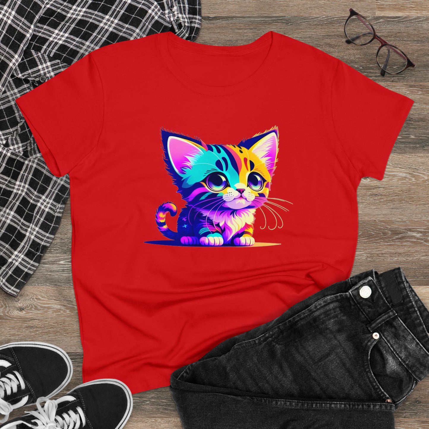 Cute Kitten Women's Midweight Cotton Graphic Tee