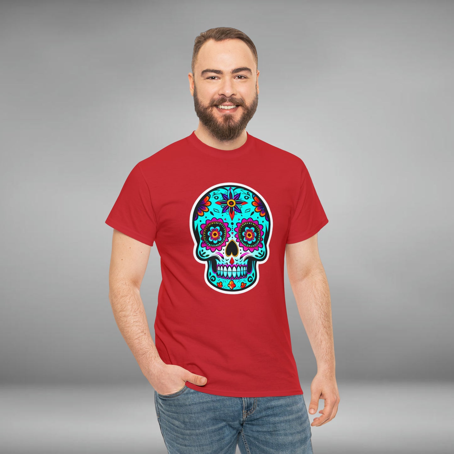 Day of The Dead Skull, Dia De Los Muertos, Unisex Heavy Cotton Tee
