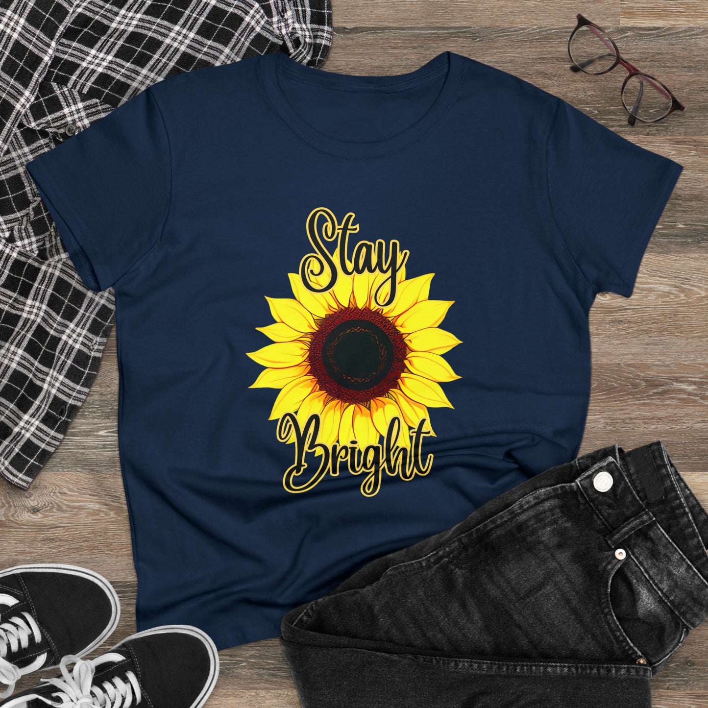 Stay Bright Sunflower, Women's Midweight Cotton Tee