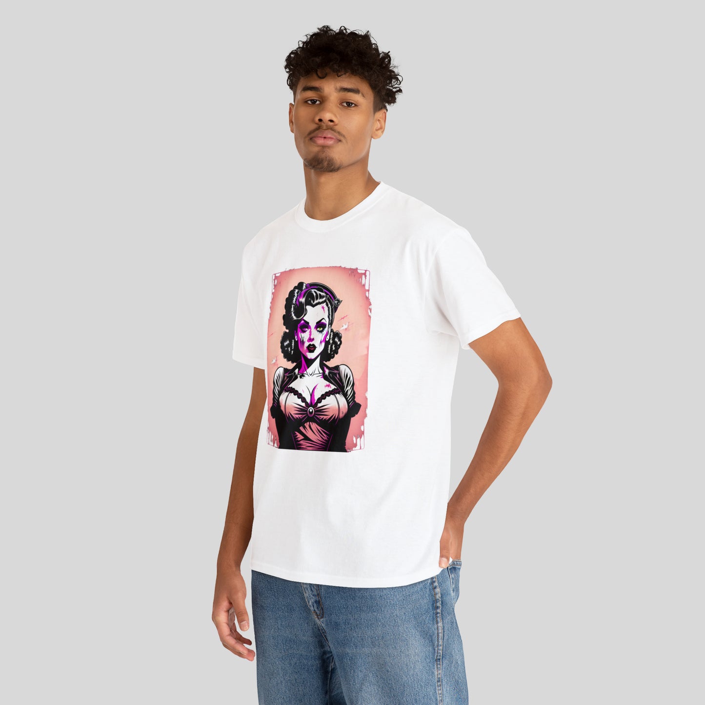 Zombie Pin-up Model, Custom Graphic Unisex Heavy Cotton Tee