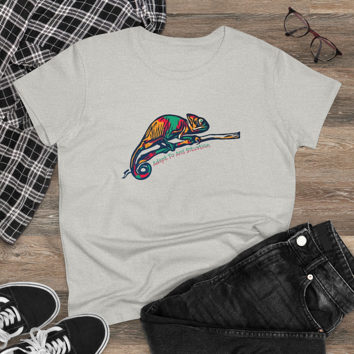 Adapt To Any Situation, Chameleon, Women's Midweight Cotton Tee