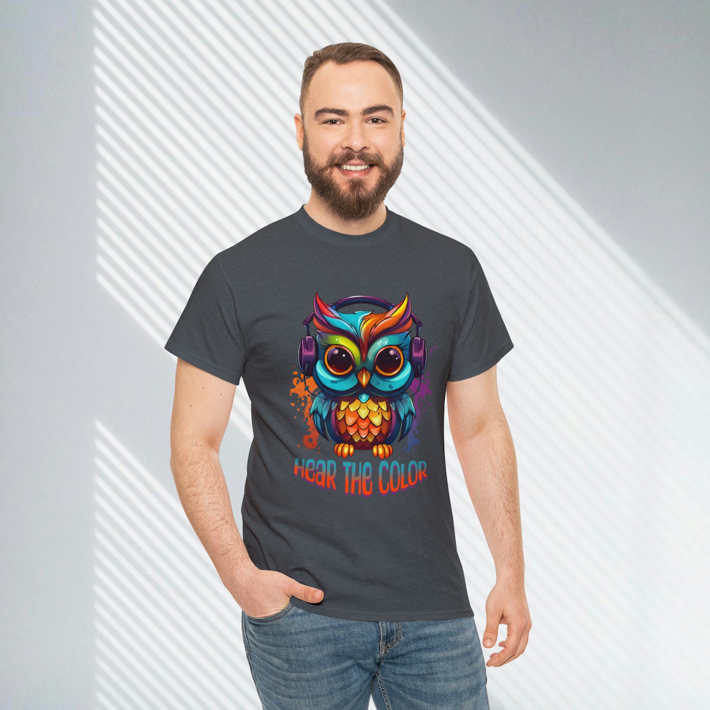 Colorful Owl, Hear The Color, Unisex Heavy Cotton Tee