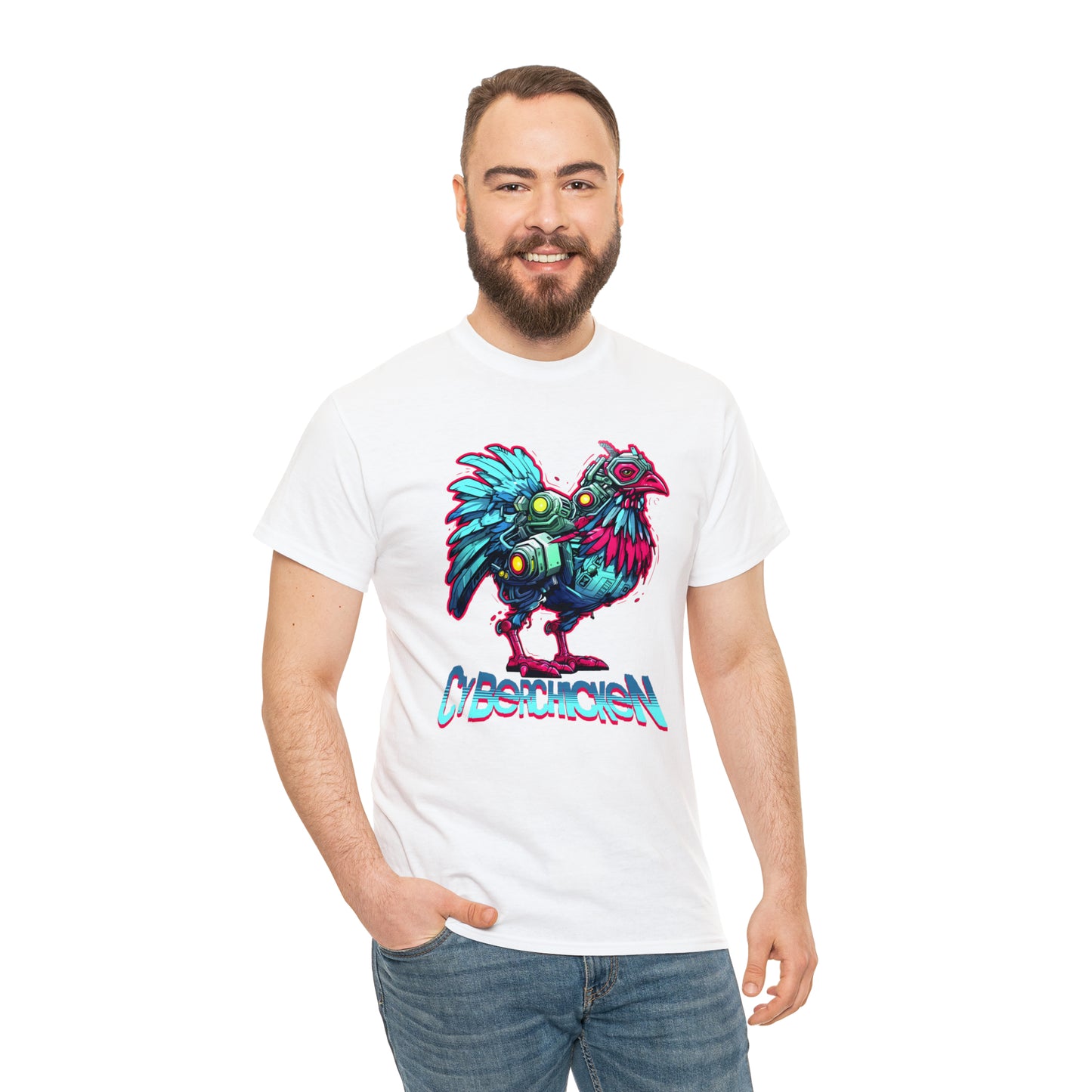 CyberChicken, Cyborg Chicken Unisex Heavy Cotton Tee