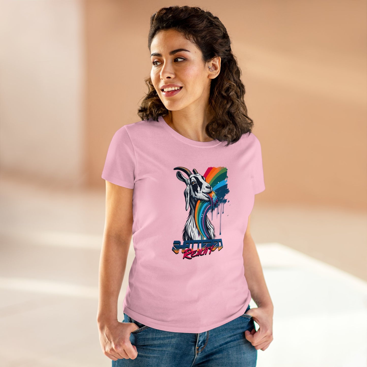 Shattered Reality, Rainbow Goat, Women's Midweight Cotton Tee